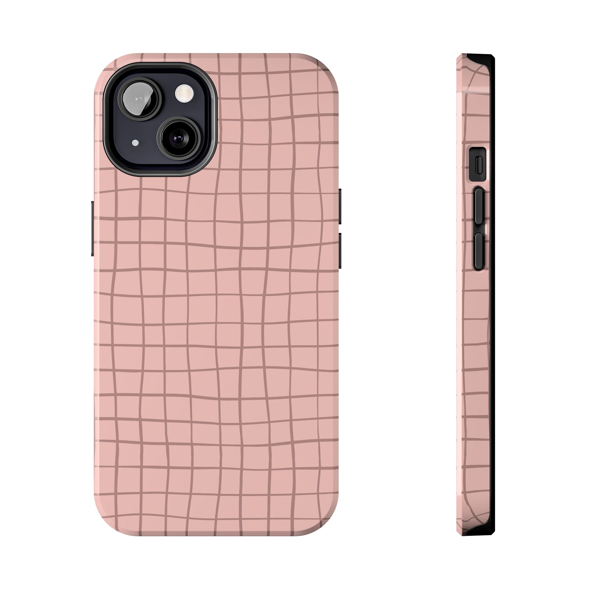 Blush Grid Pink Abstract iPhone Case, unique custom phone cover with free shipping, cute and stylish MagSafe accessory for iPhones