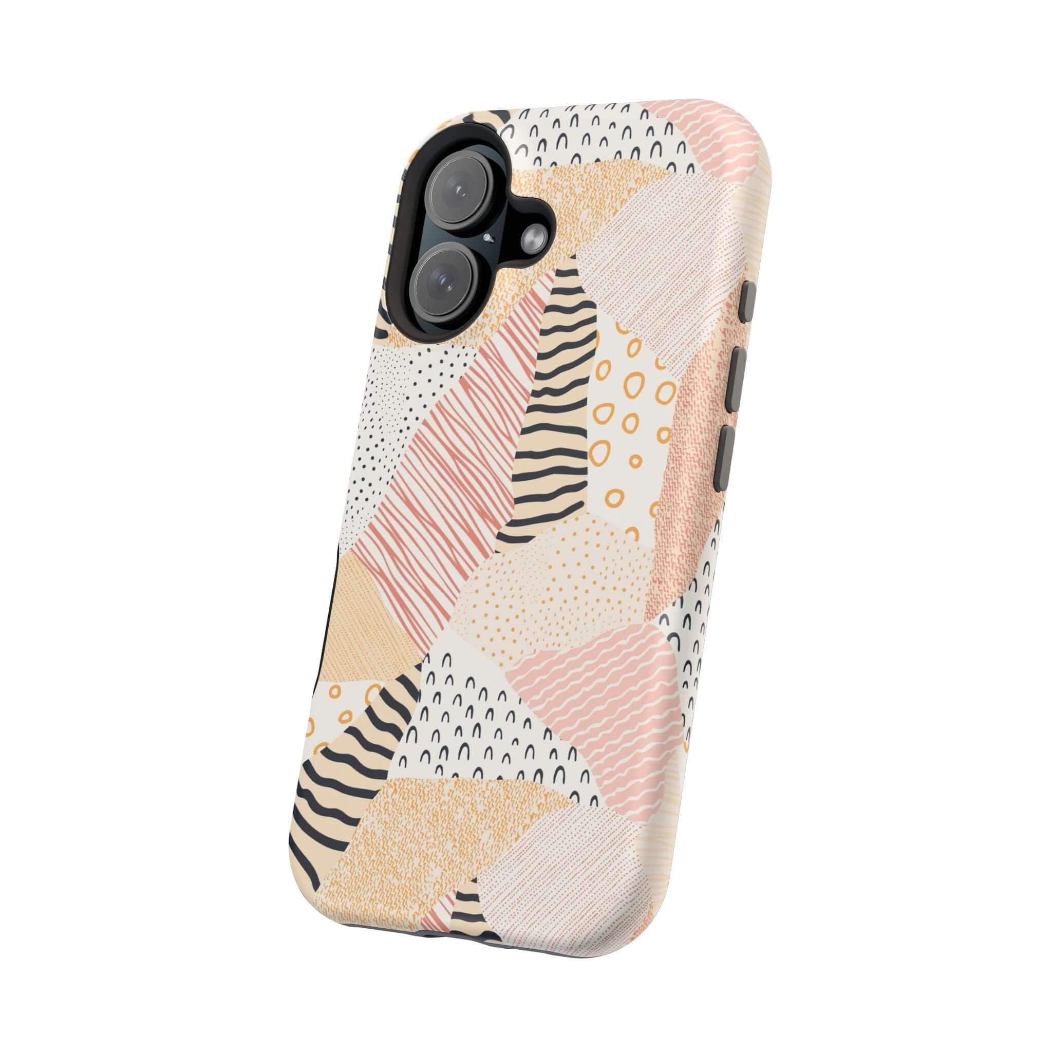 Pastel Patch colorful patchwork phone case for iPhone 16, featuring vibrant peach and pastel colors for a cute, stylish look.