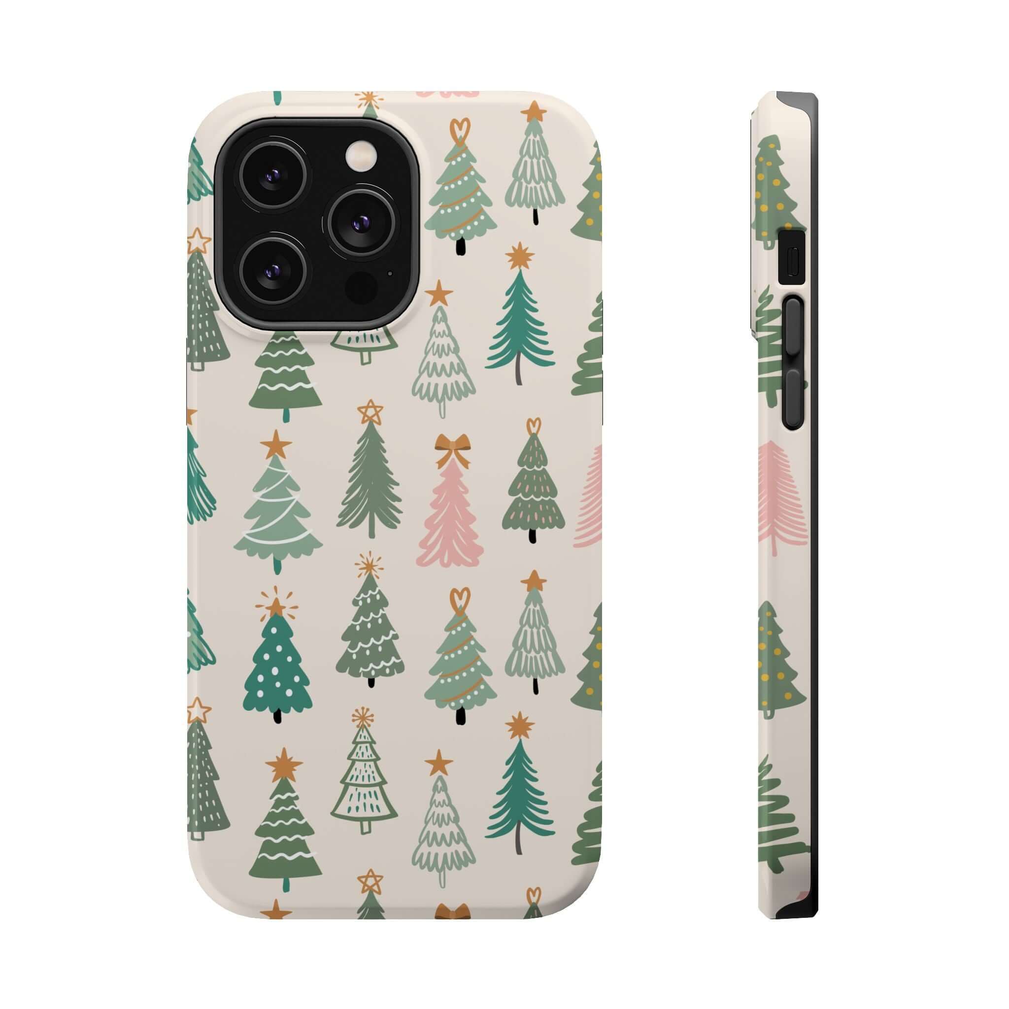 Christmas tree MagSafe case with holiday design, featuring festive trees, cute phone cover for Xmas, compatible with MagSafe.