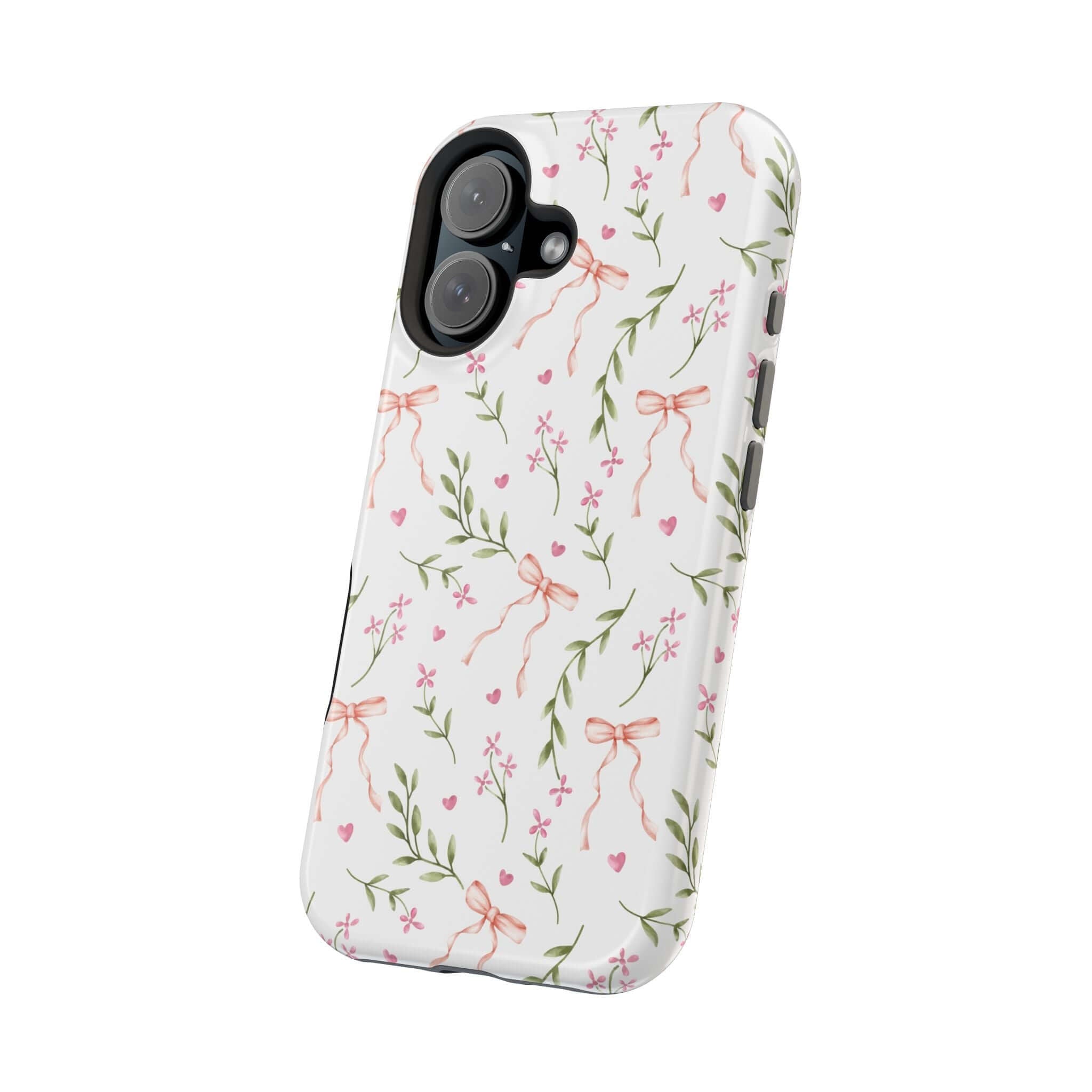 Darling Daydream Pink Coquette MagSafe iPhone Case with bows and floral design, cute phone cover in playful pink.