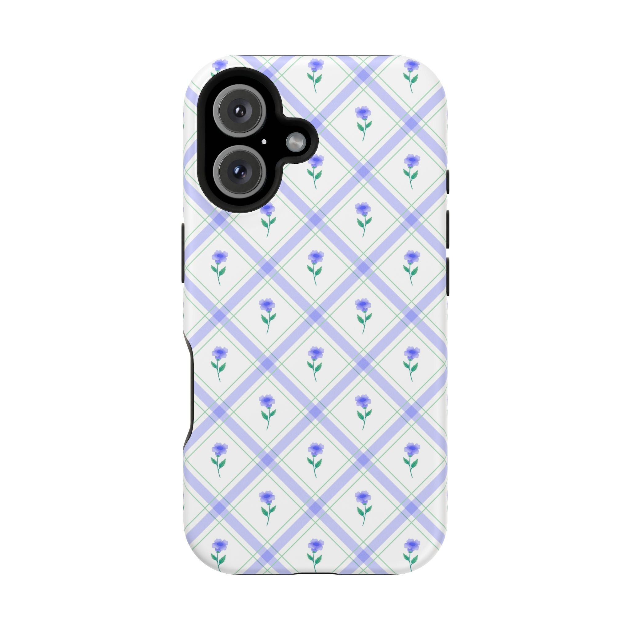 Blue floral iPhone case with cute pattern, designed as a protective phone cover.