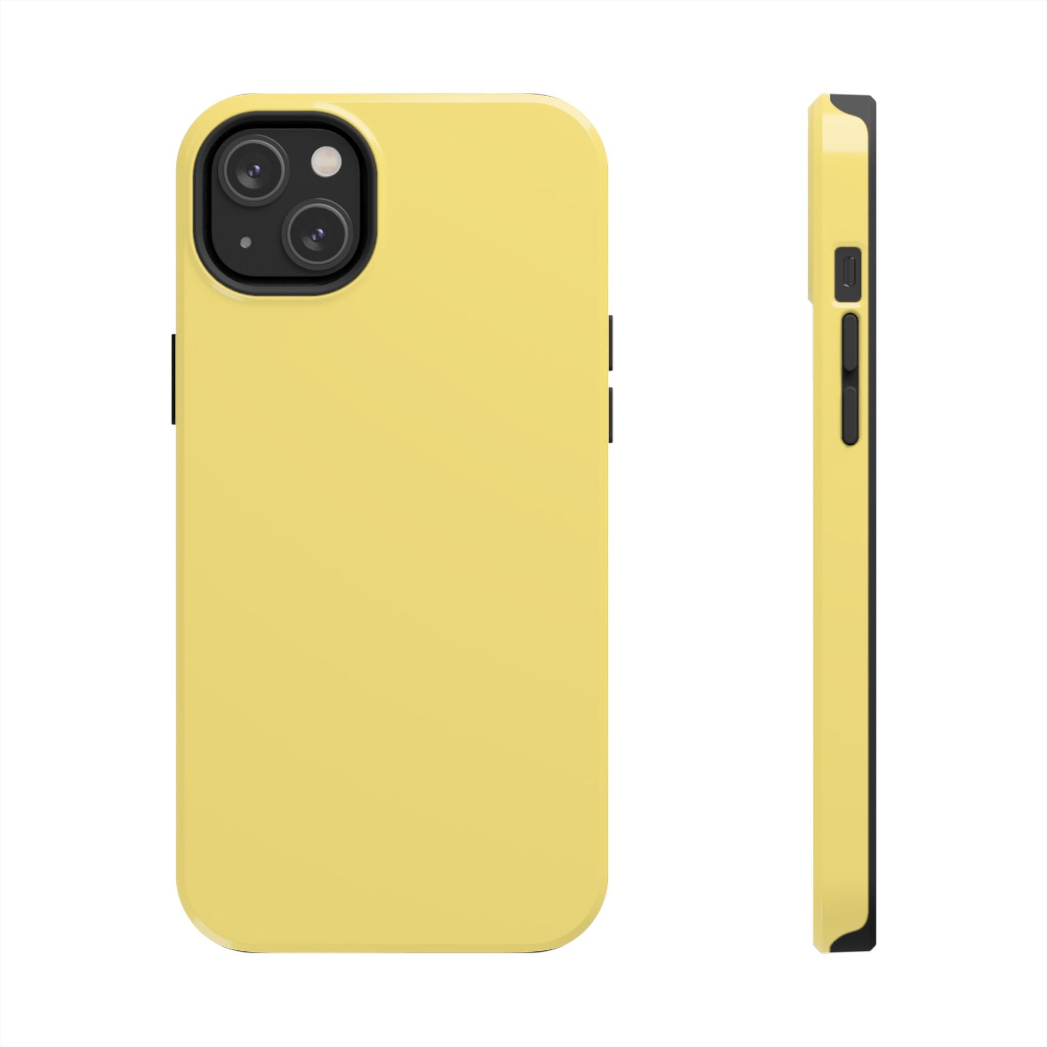 Cute solid yellow phone case for iPhone showcasing a playful design, adding a pop of color to your device.