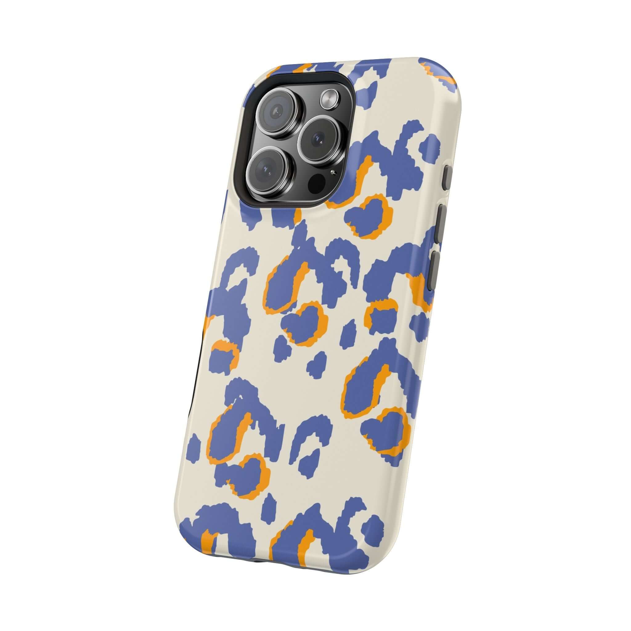 Blue Leopard Print Safari Blaze MagSafe Case for iPhone, Cute and Abstract Design, Colorful Protective Phone Case.