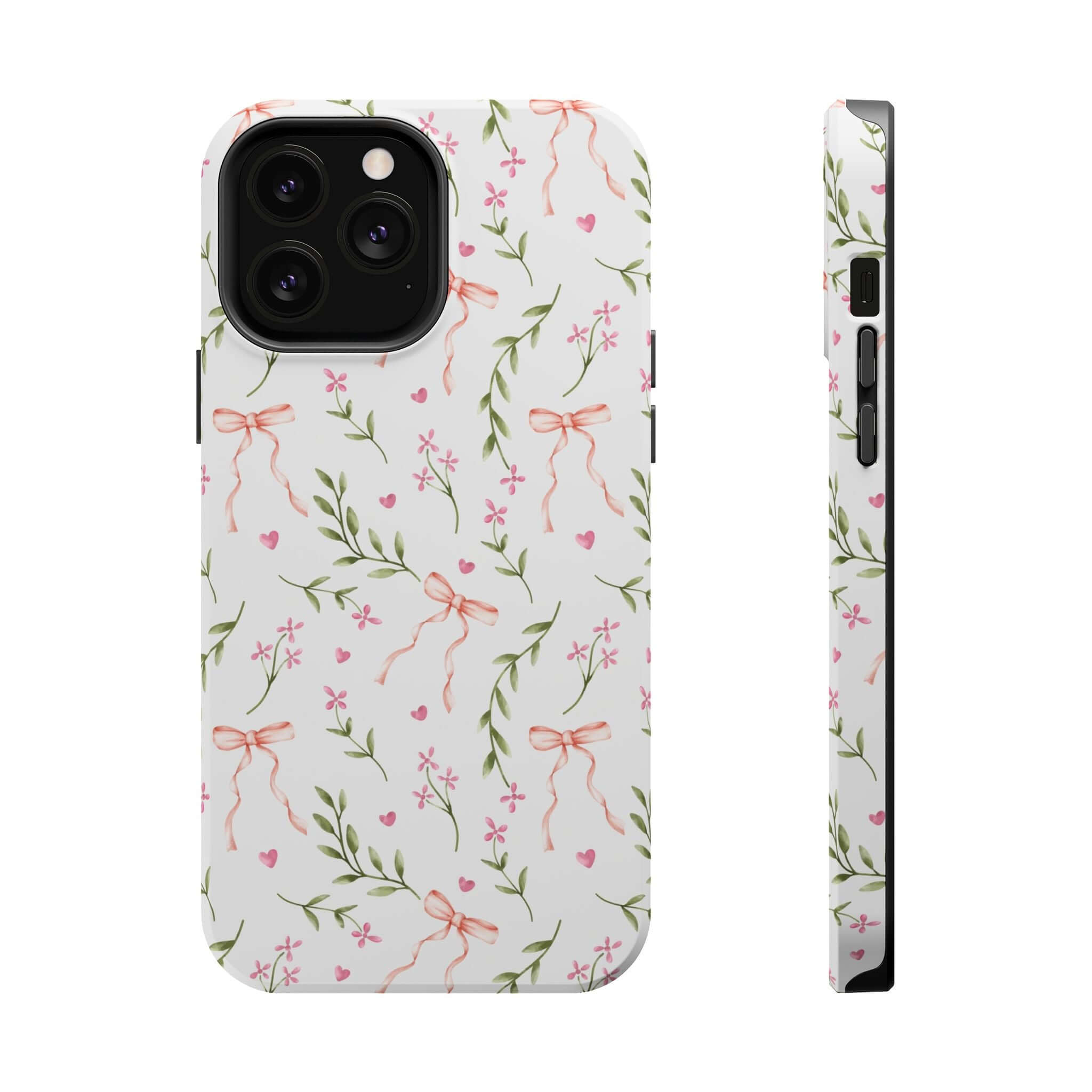 Darling Daydream Pink Coquette MagSafe iPhone Case with bows and floral design, cute phone cover for fun and fashionable style.