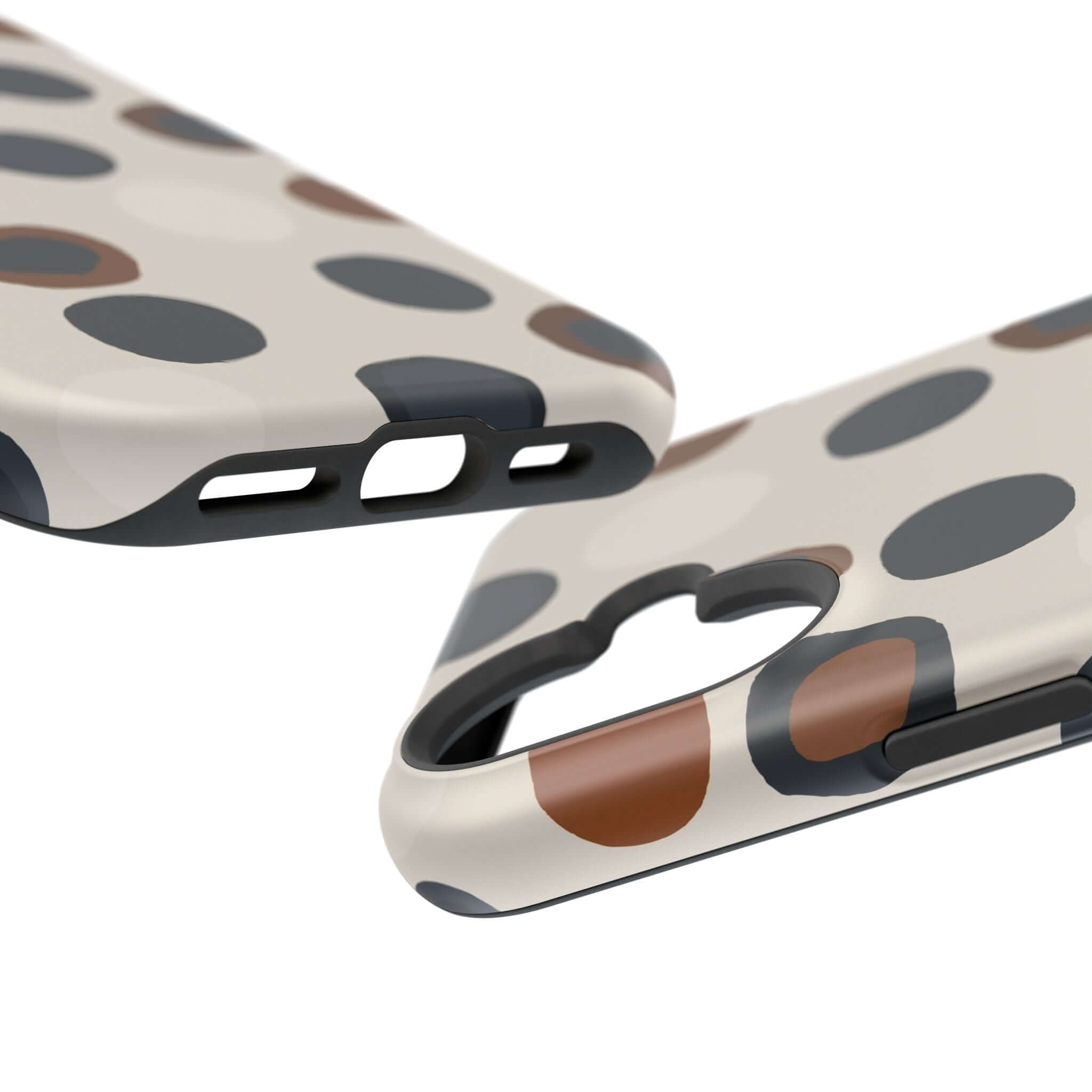 Modern brown spots MagSafe iPhone case with abstract design, perfect for chic and stylish adventurers. Colorful and cute phone case.