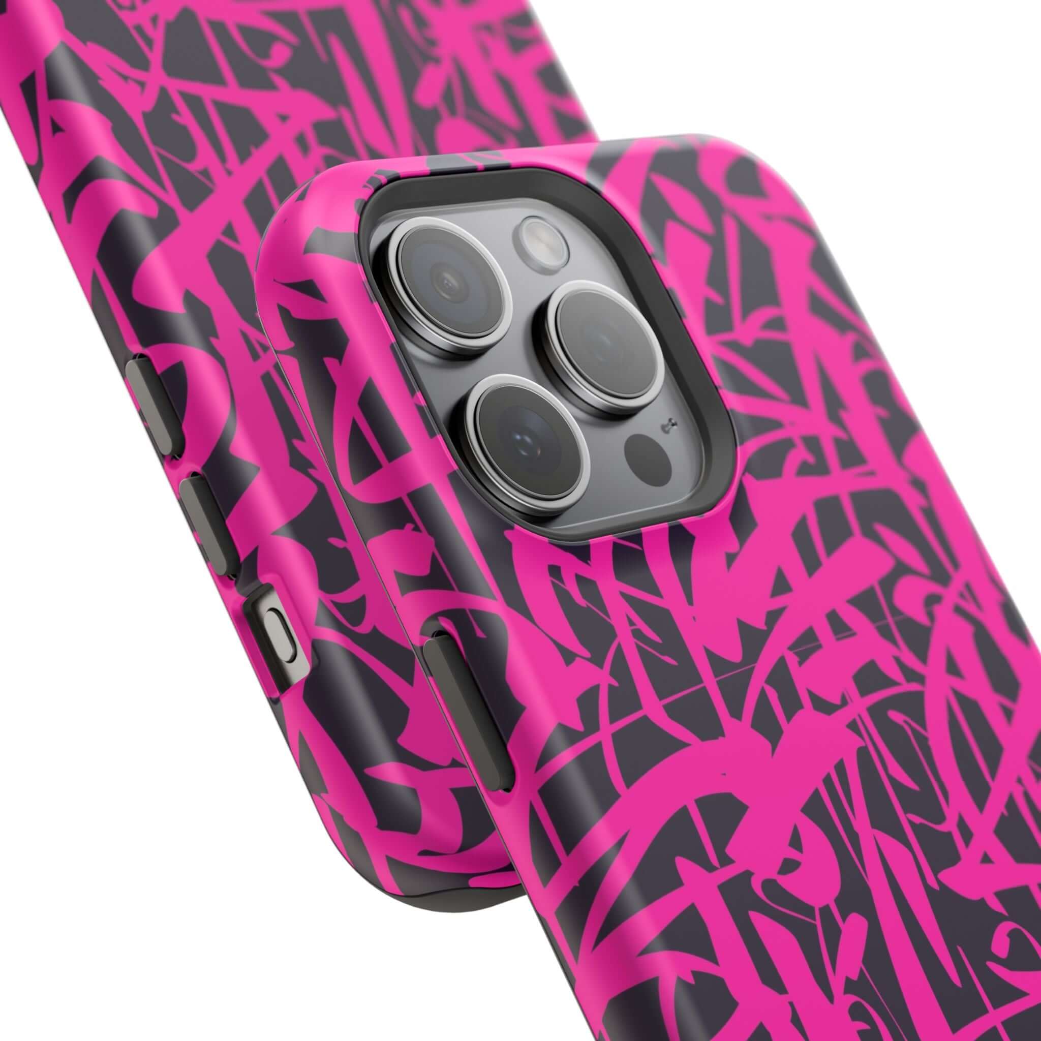 Cute pink art phone case with abstract design, perfect iPhone accessory for style and protection.