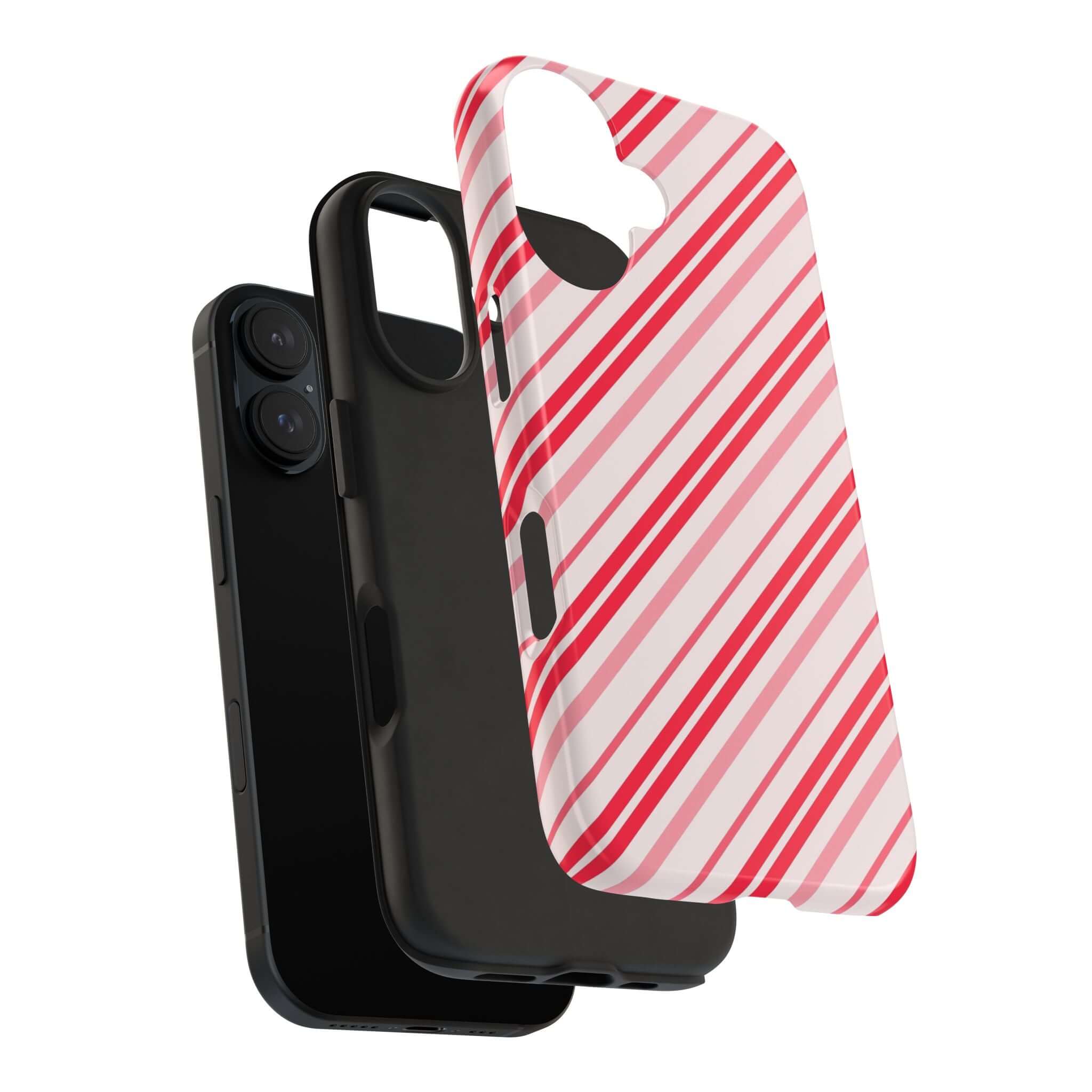 Festive Candy Cane Cutie striped holiday phone case design offers a customizable, cute iPhone case for a perfect Christmas gift.