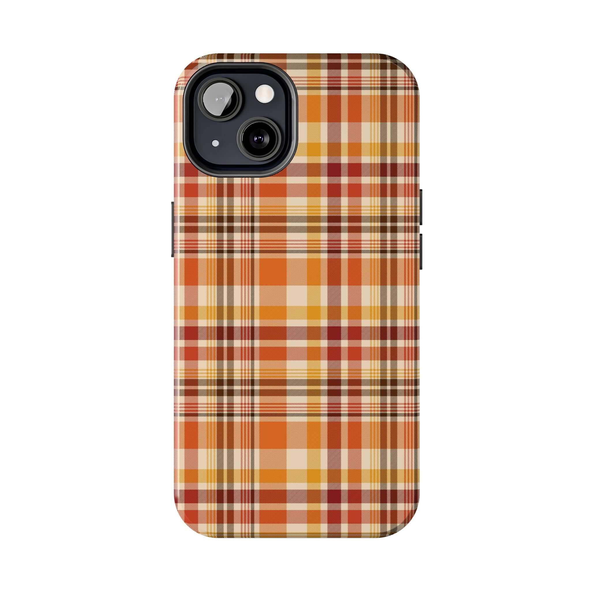 Autumn Air plaid phone case for fall, cute iPhone case with Halloween colors and stylish design, perfect fall iPhone case