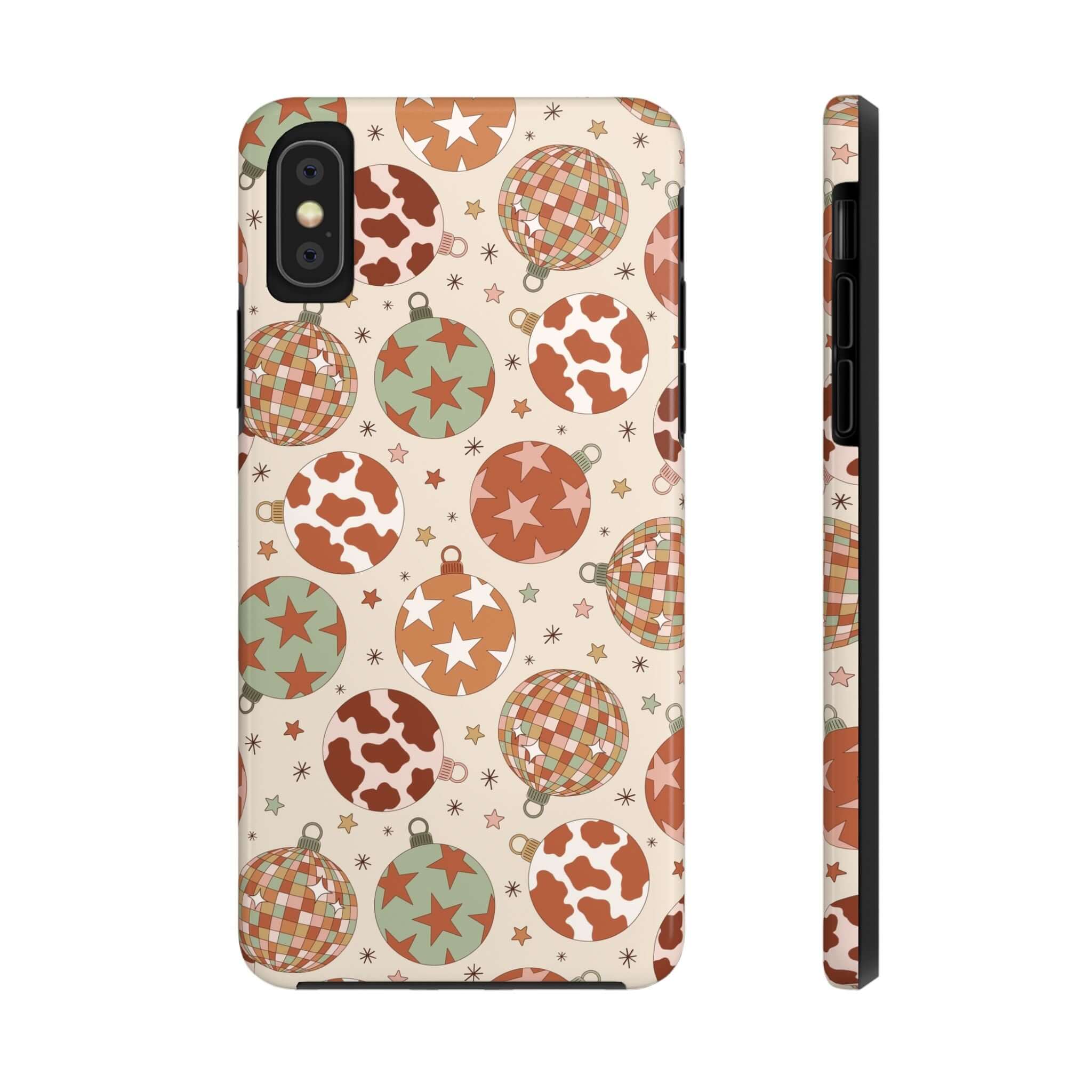 Cowgirl Christmas phone case with festive pattern, cute iPhone cover, colorful design, perfect holiday accessory.