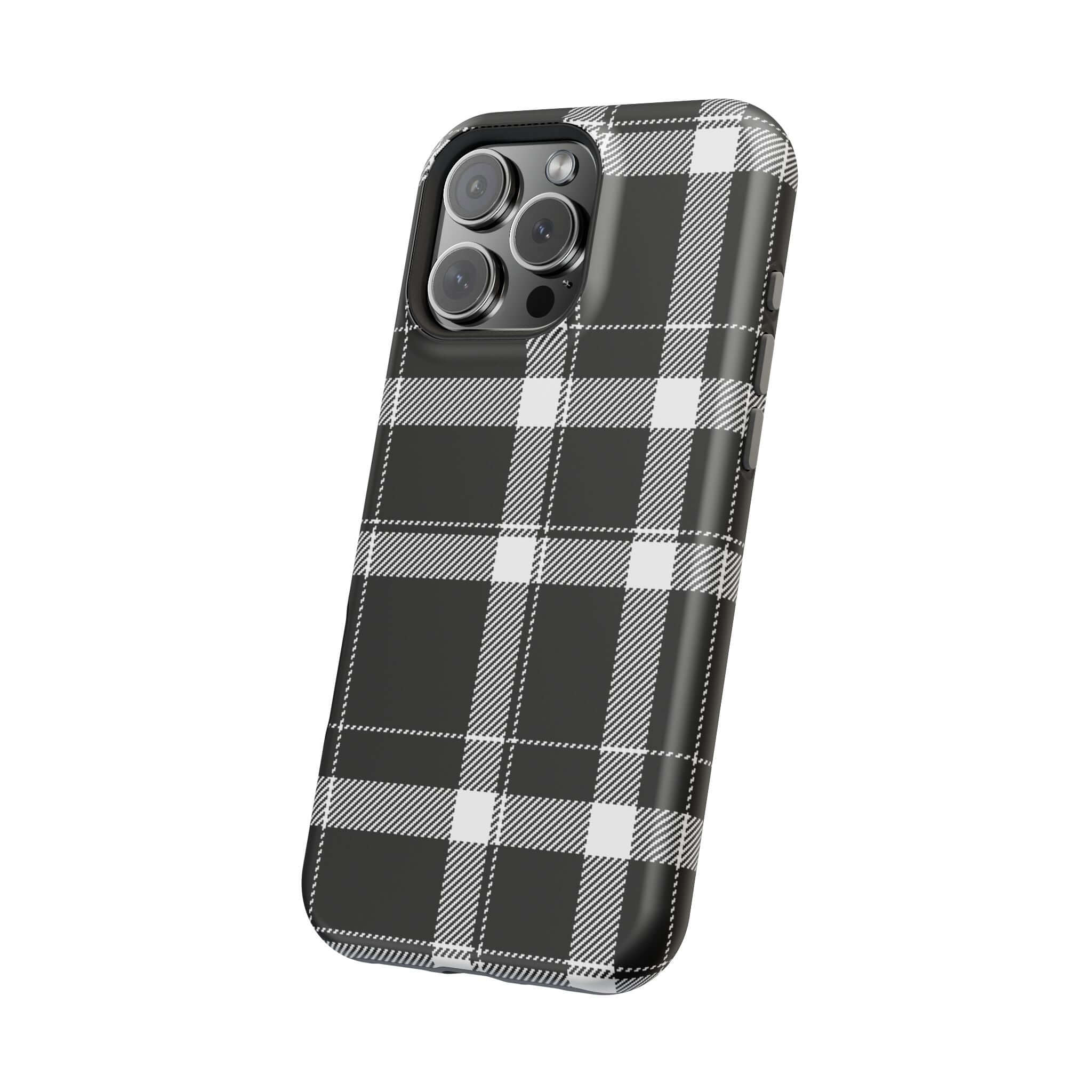 Cute black plaid phone cover for Apple iPhone, combining style and protection for fashion-forward individuals.