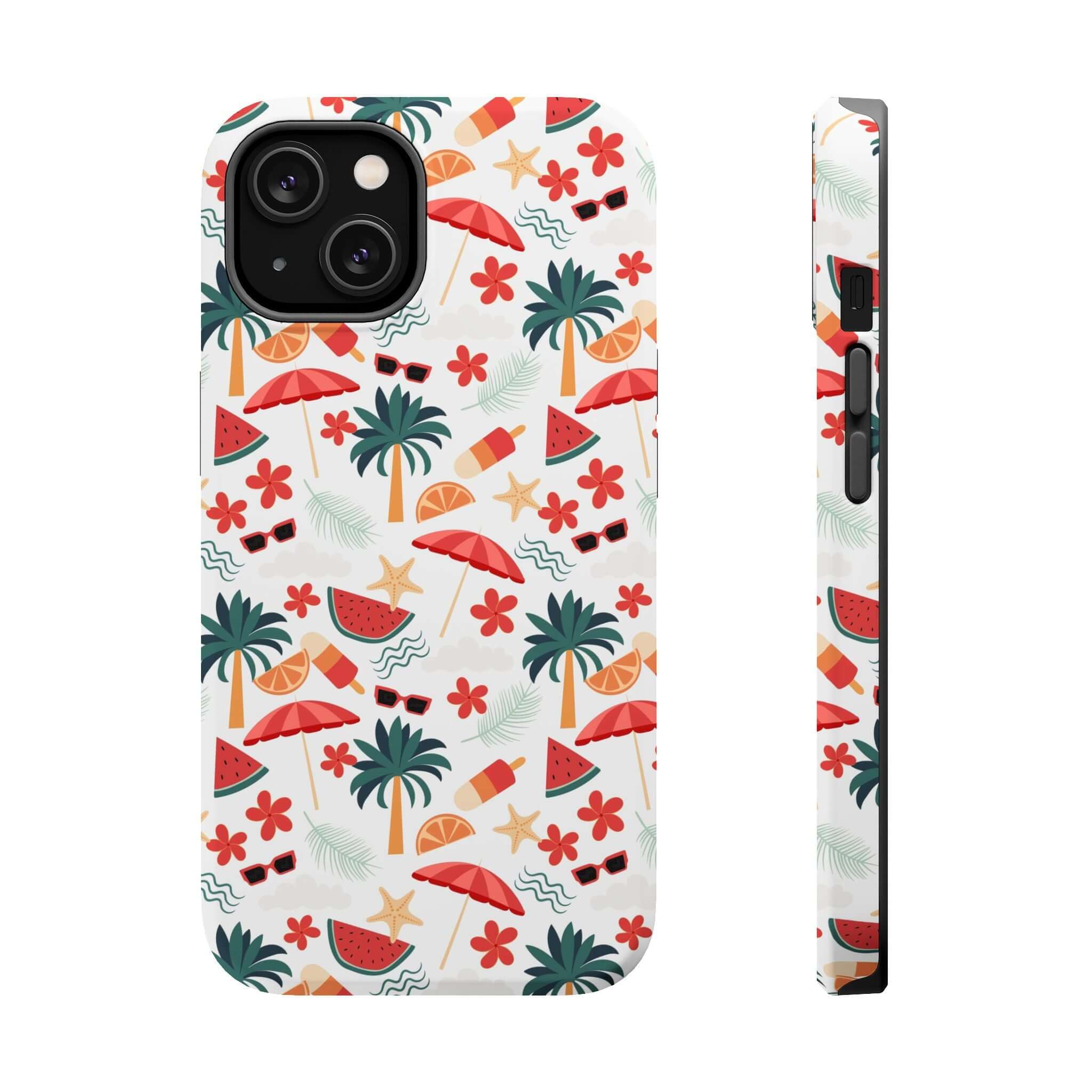 Cute iPhone 14 case with playful beach design, perfect for summer. Protect your phone in style with free shipping.