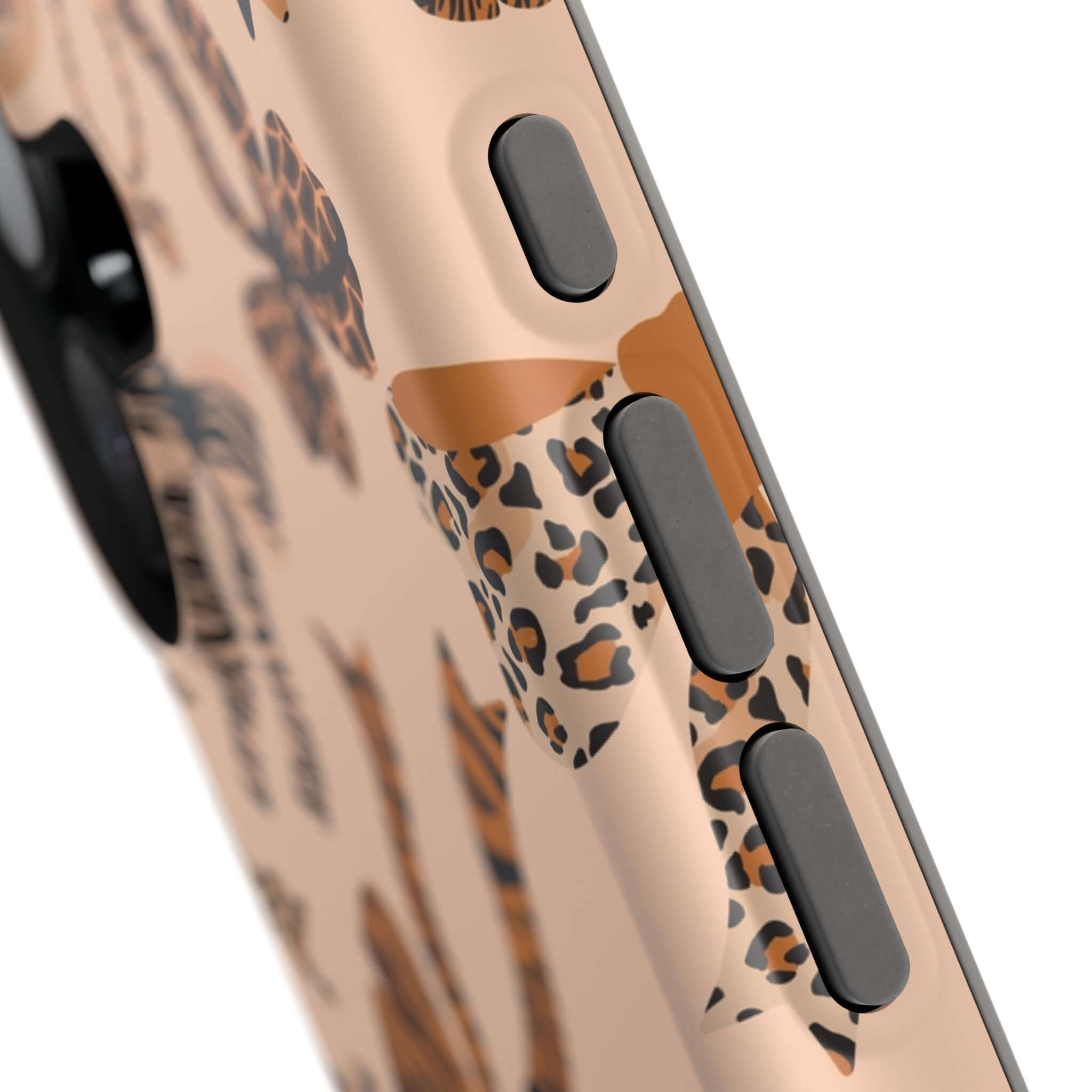 Close-up of Safari Coquette colorful iPhone case with leopard pattern and cute bows, showcasing abstract design and stylish features.