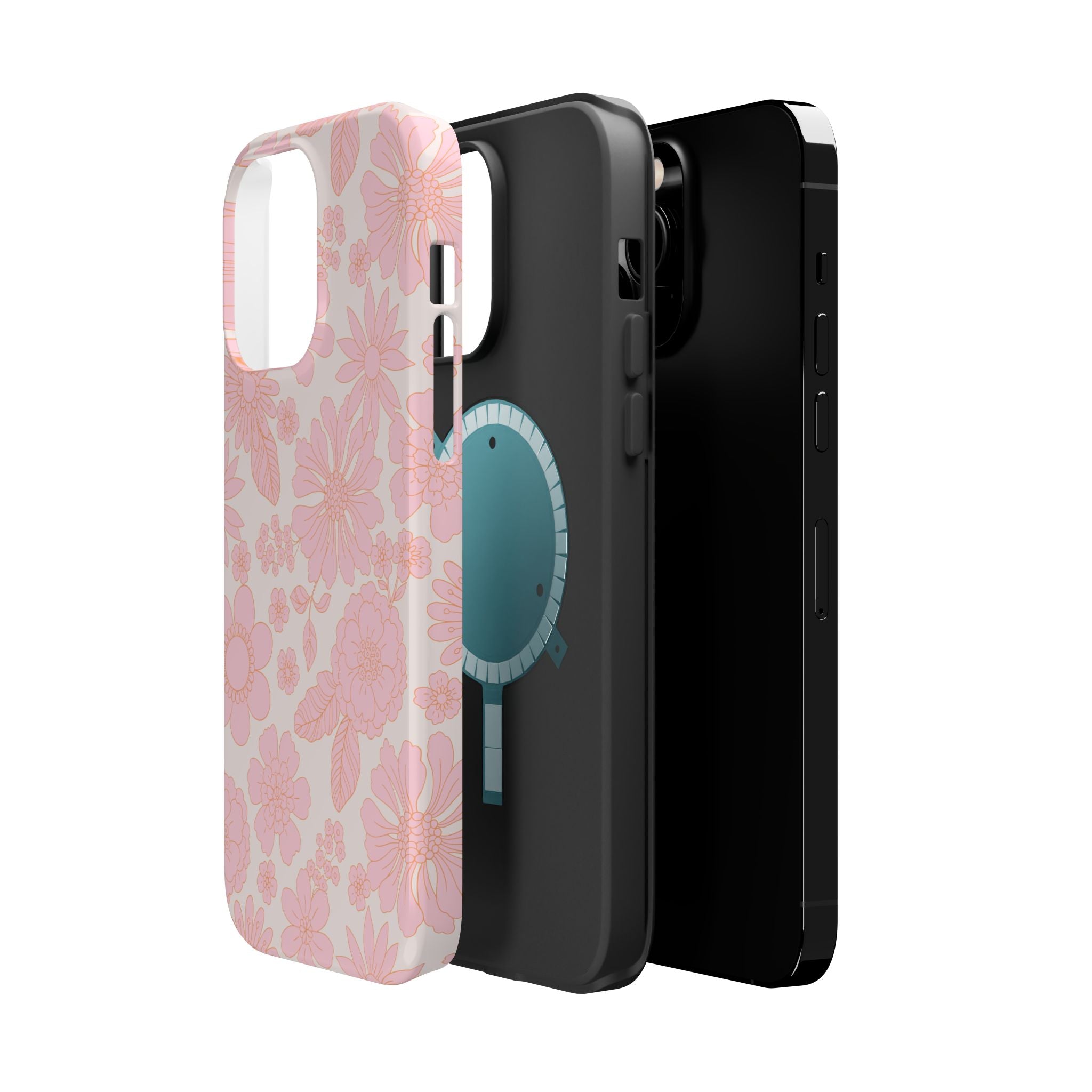 Pink floral MagSafe phone case for iPhone 16, showcasing cottagecore aesthetic and protection. Cute iPhone cover.