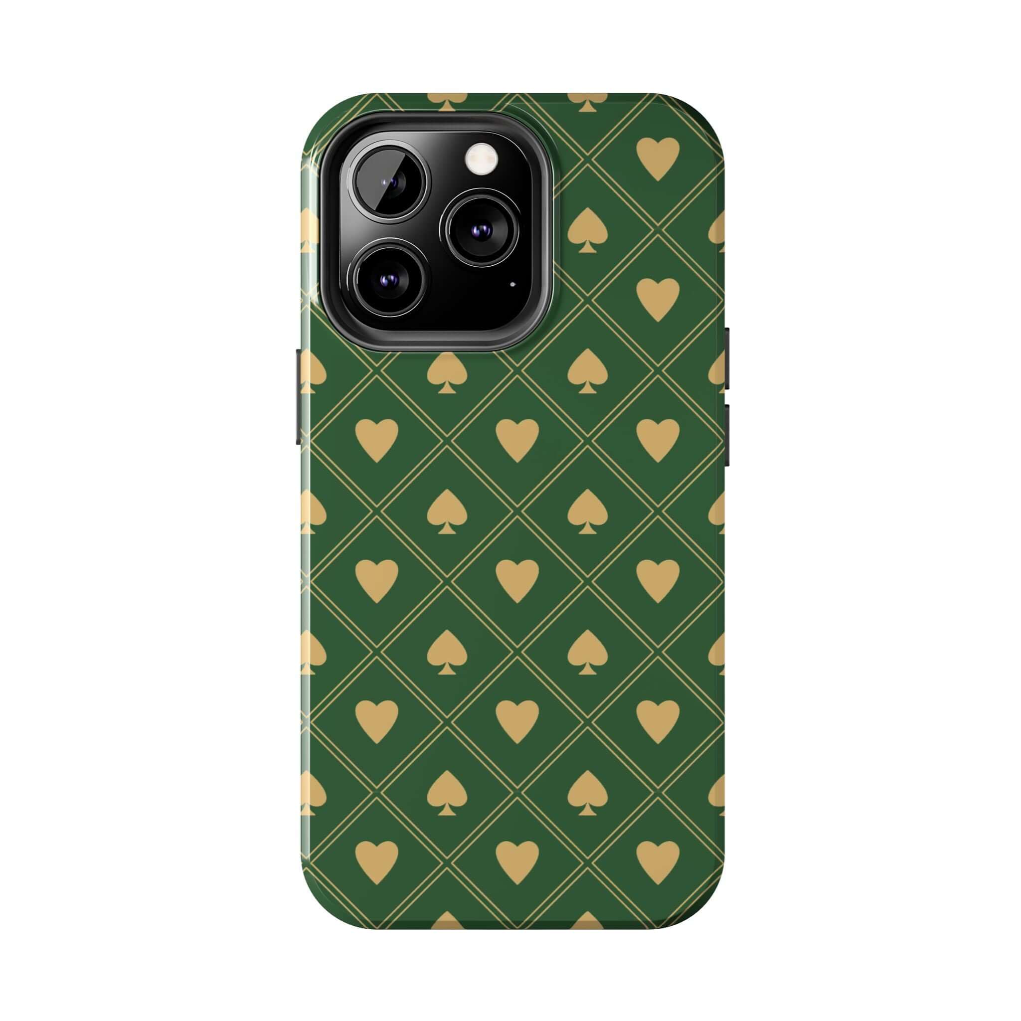 Green phone case with spade and heart design, perfect for cute iPhone case, Samsung phone cover, phone case with flowers, free shipping