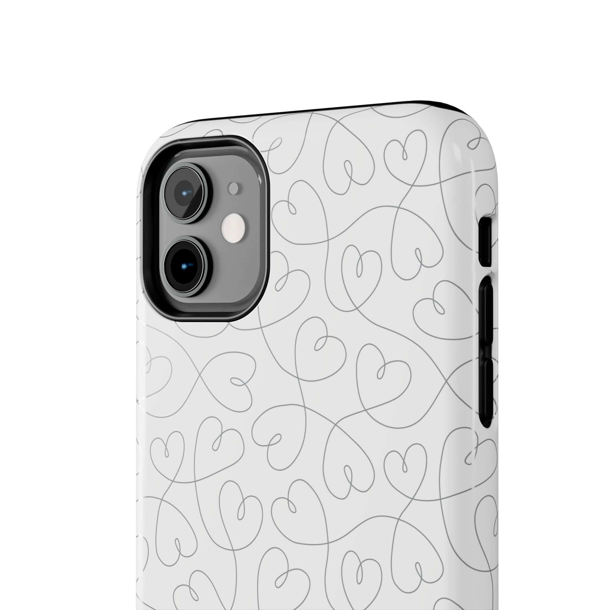 Silver Hearts Romance Abstract Hearts Case for iPhone 14 Pro Max, Cute Wedding Phone Case with Abstract Hearts on Silver Background