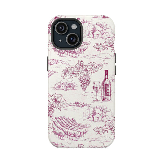 Pink Vineyard Views Vintage Italian iPhone 14 Pro Case featuring Italian wine culture, cute and bookish phone case design.