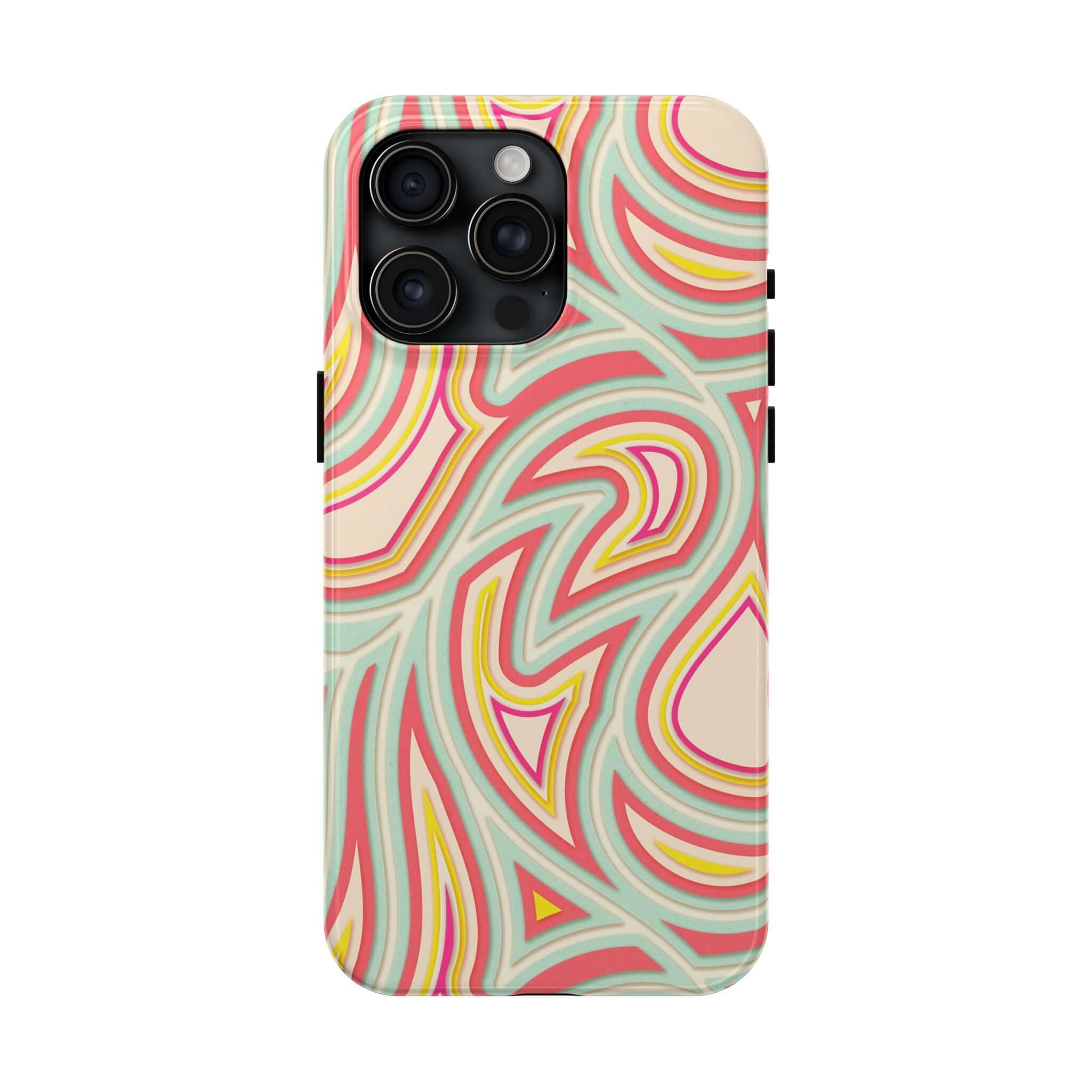 Retro Groovy Waves Phone Case for iPhone with Abstract Pattern and Flower Design, Cute and Colorful Samsung Phone Cover