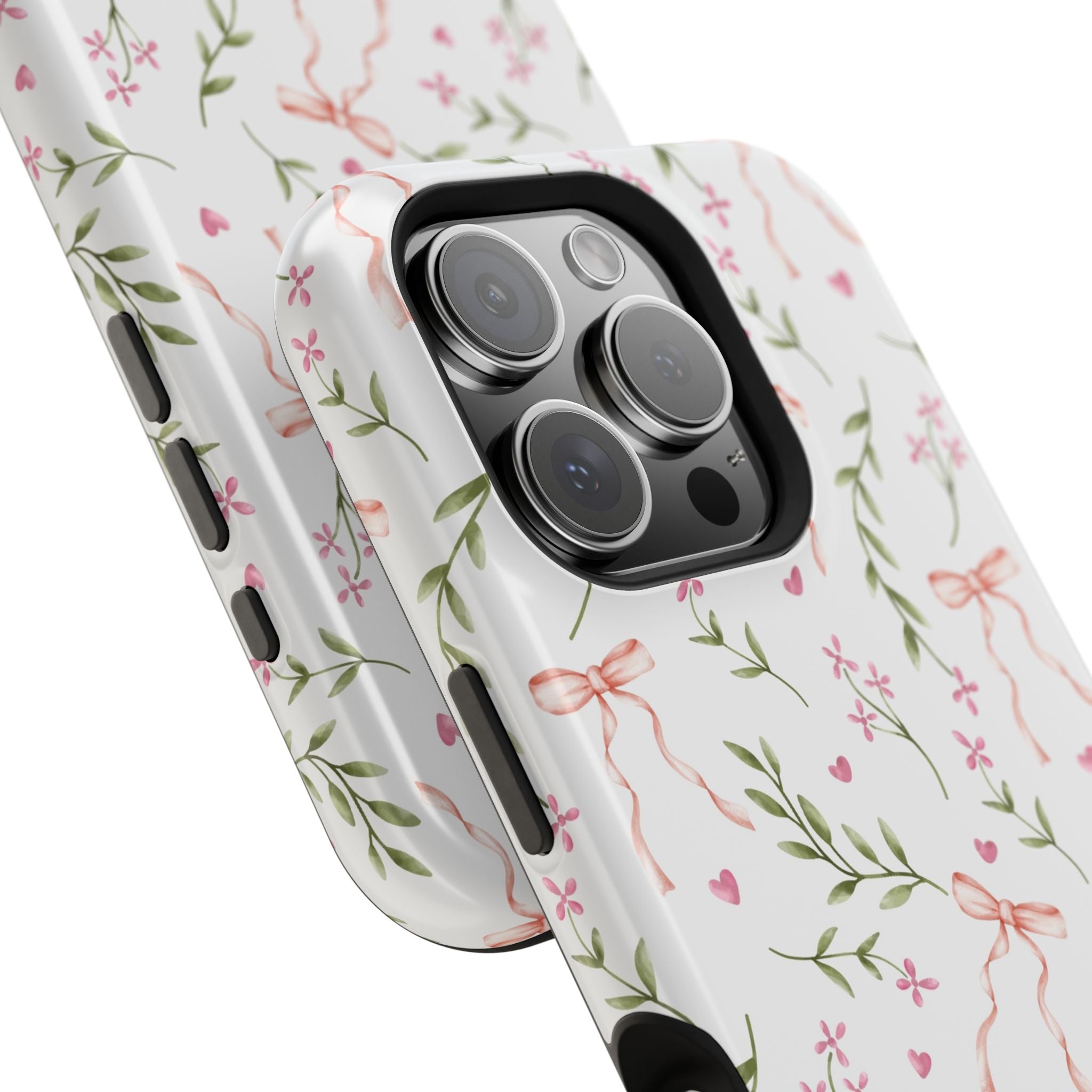 Darling Daydream Pink Coquette MagSafe iPhone Case with charming floral and bow design, cute phone cover for fashion lovers.