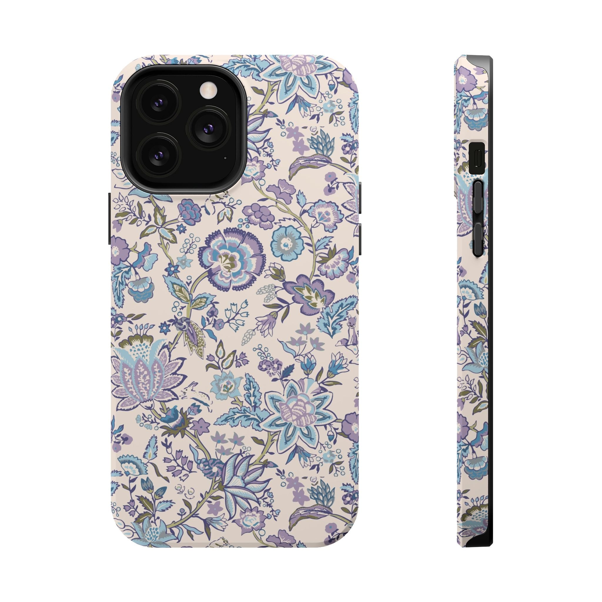 Blue CottageCore MagSafe iPhone case with whimsical floral design, perfect cute phone cover adding nature's touch to your tech.