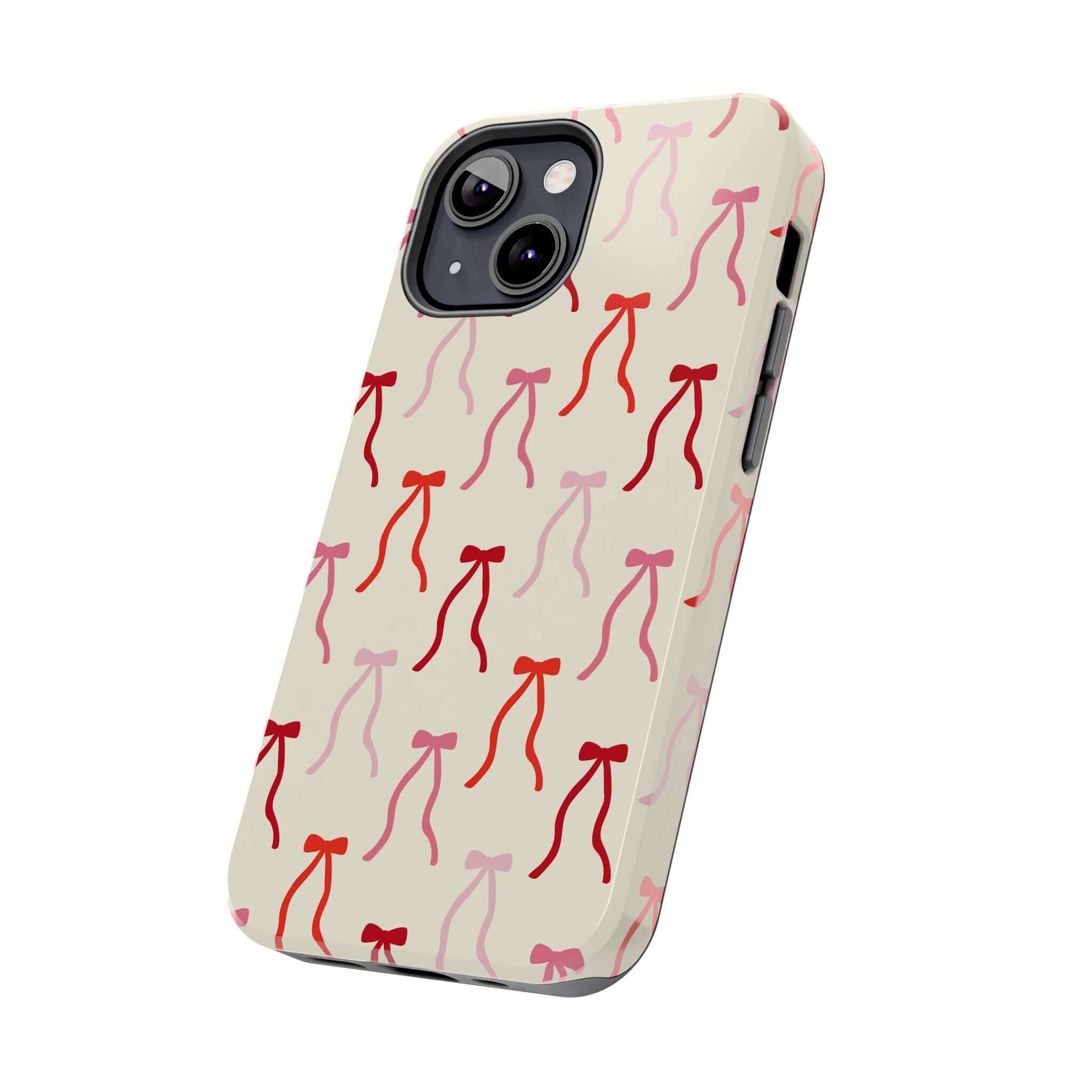 Beige Coquette Case with Cute Red Bow Design for iPhone 16 - Playful and Stylish Phone Protection