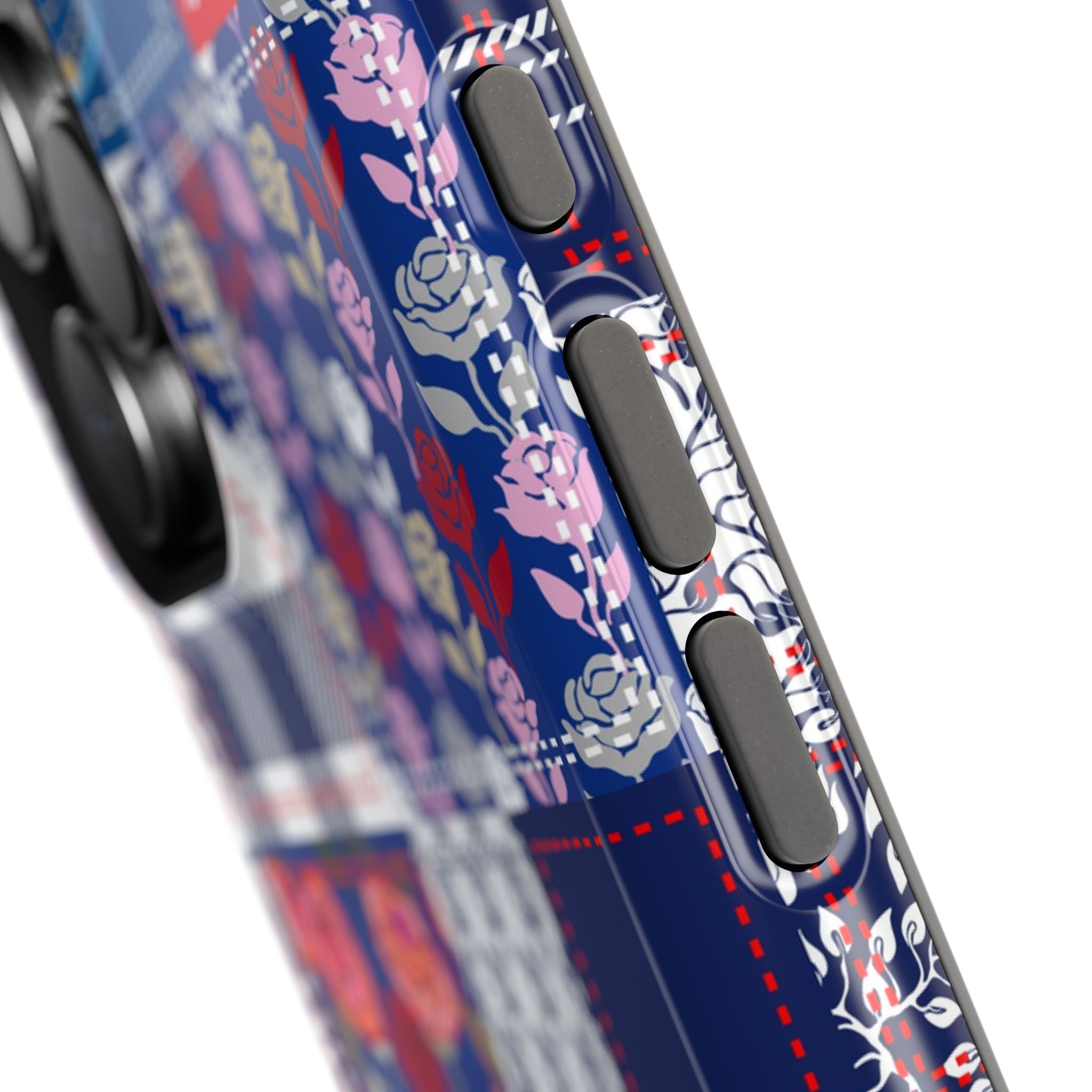 Crimson Bloom | Blue Patchwork Case