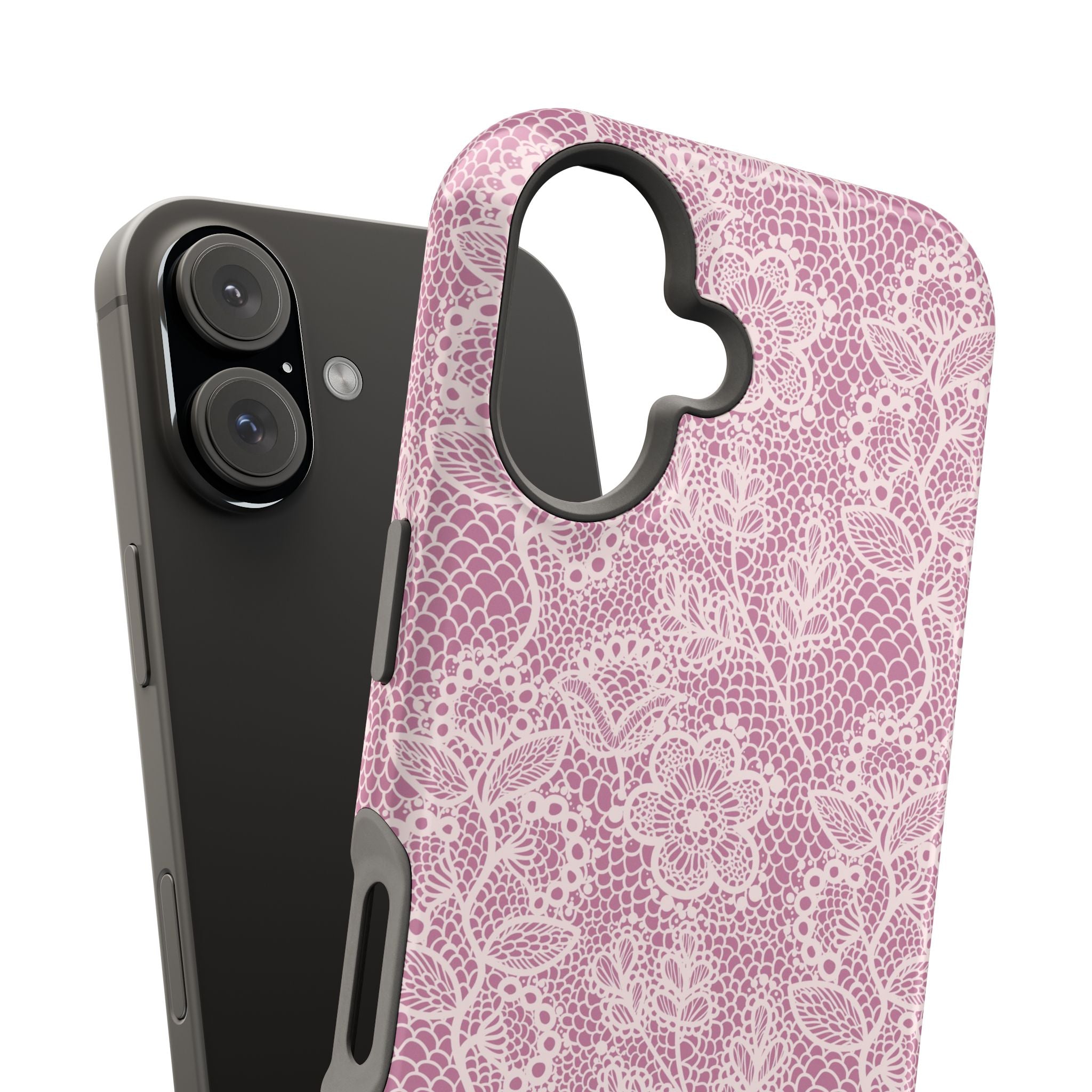 Pink Lace MagSafe iPhone Case with Floral Design, Cute Phone Cover for Country Charm and Style