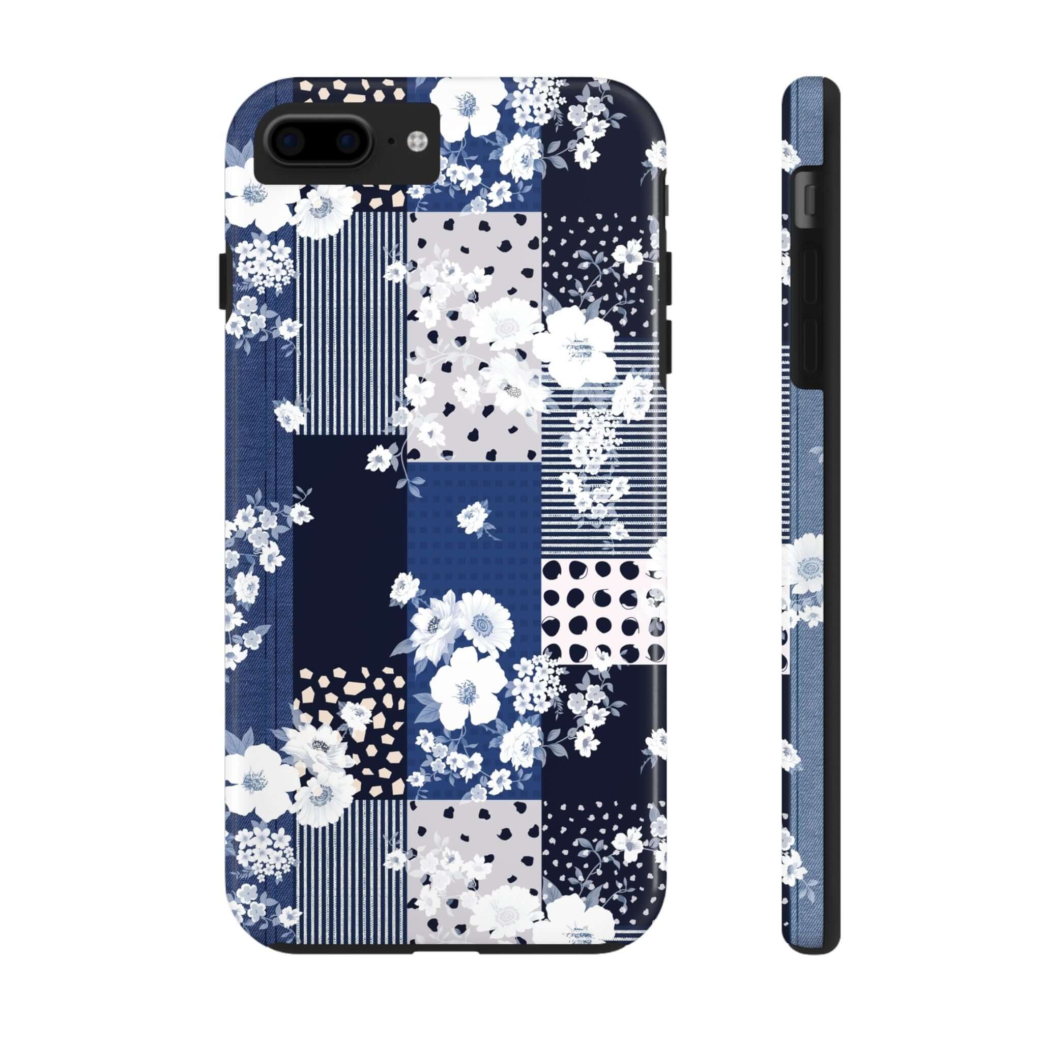 Blue Floral Patchwork Sorority Book Club iPhone Case - Cute Protective Phone Cover with Flowers - Suitable for iPhone and Samsung Phones