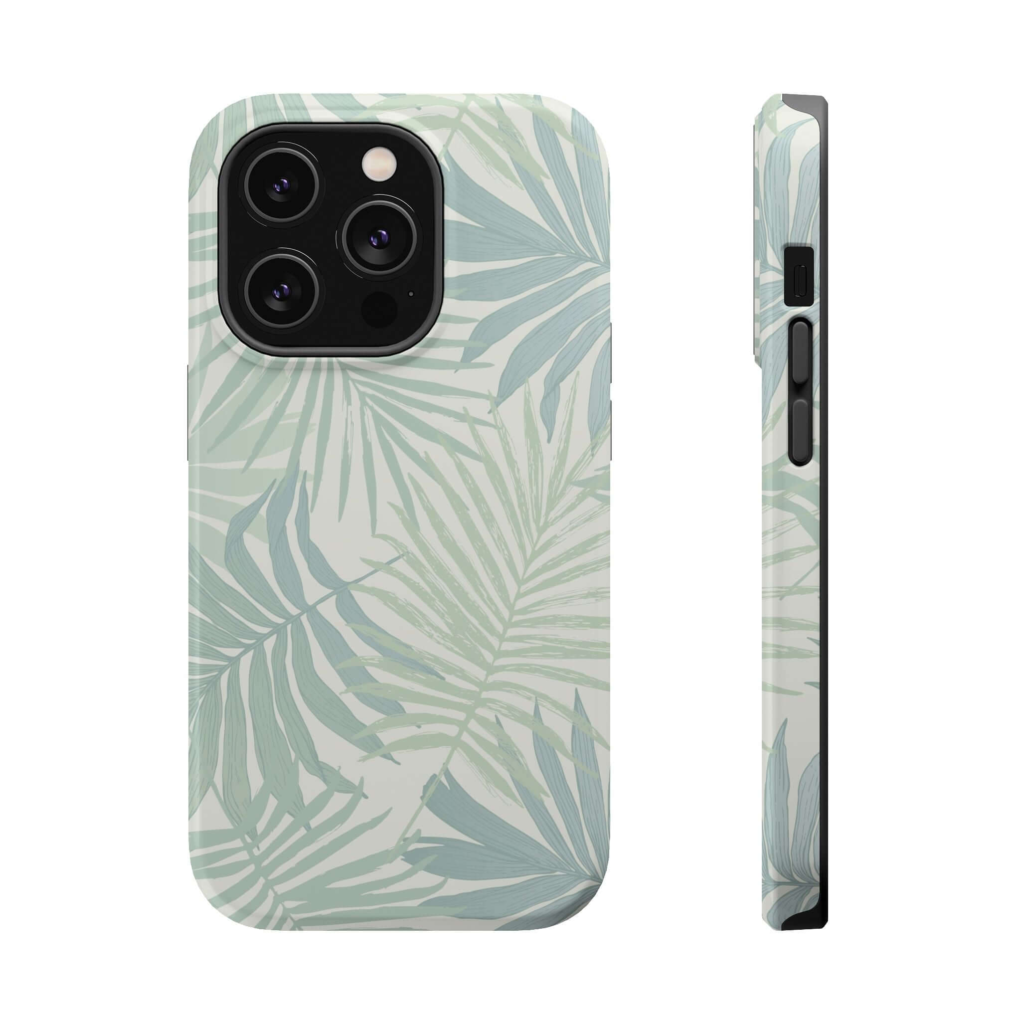 Teal Tropical phone case with palm tree design and MagSafe technology for iPhone, perfect summer accessory with free shipping.