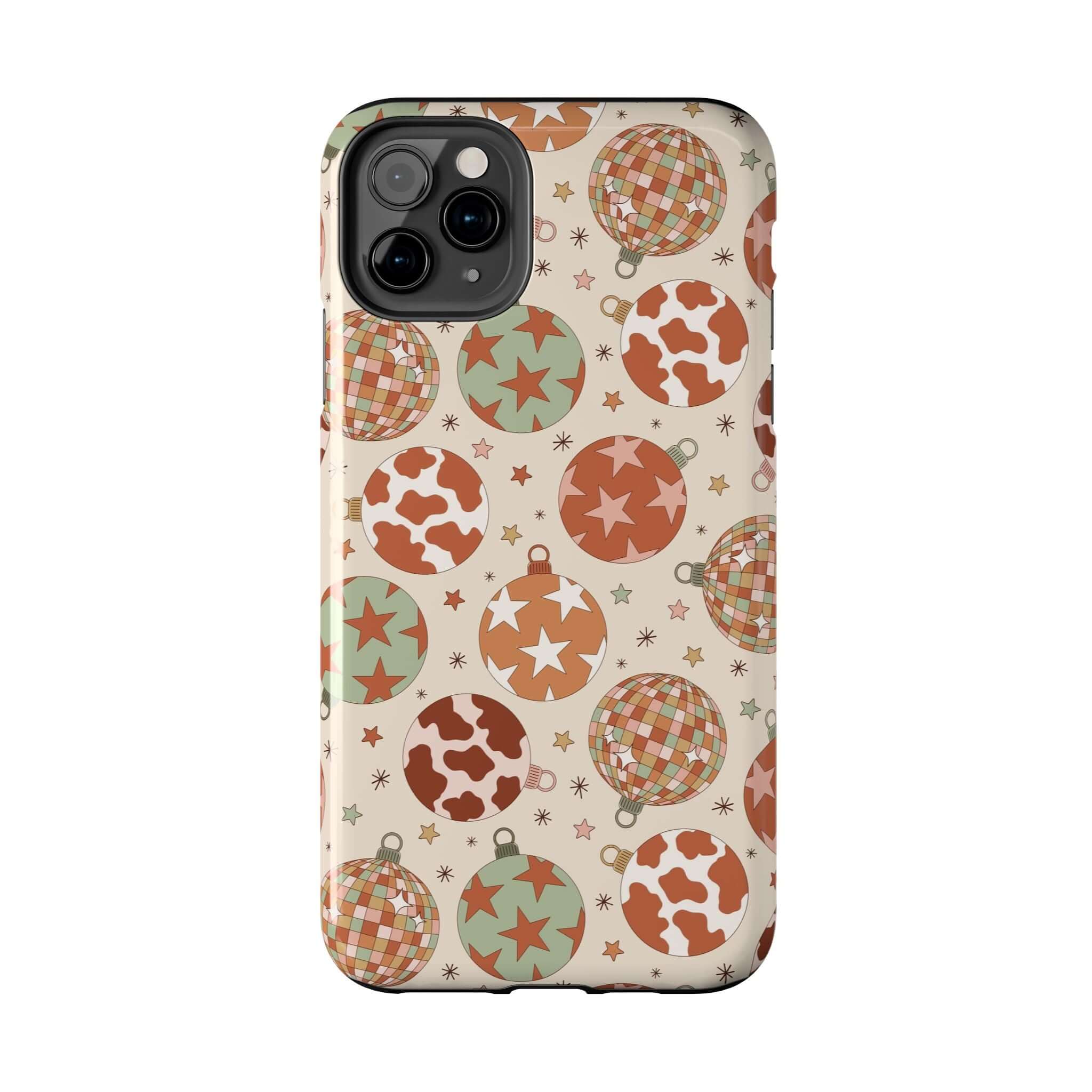 Cute cowgirl Christmas phone case with colorful holiday pattern, perfect festive iPhone cover gift accessory.