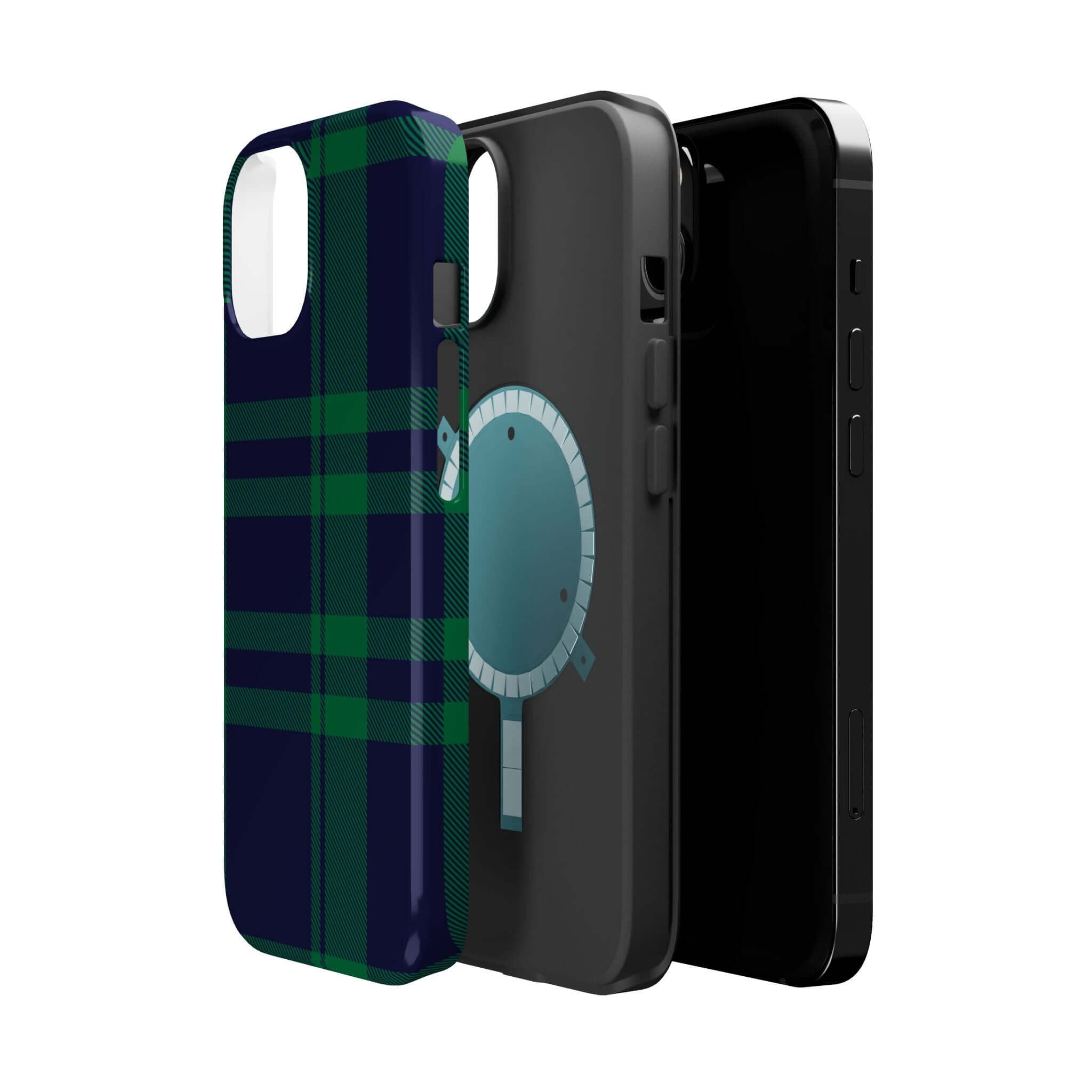 Mistletoe Plaid MagSafe Case showcasing a cute plaid design, perfect as a festive phone cover for iPhone users.