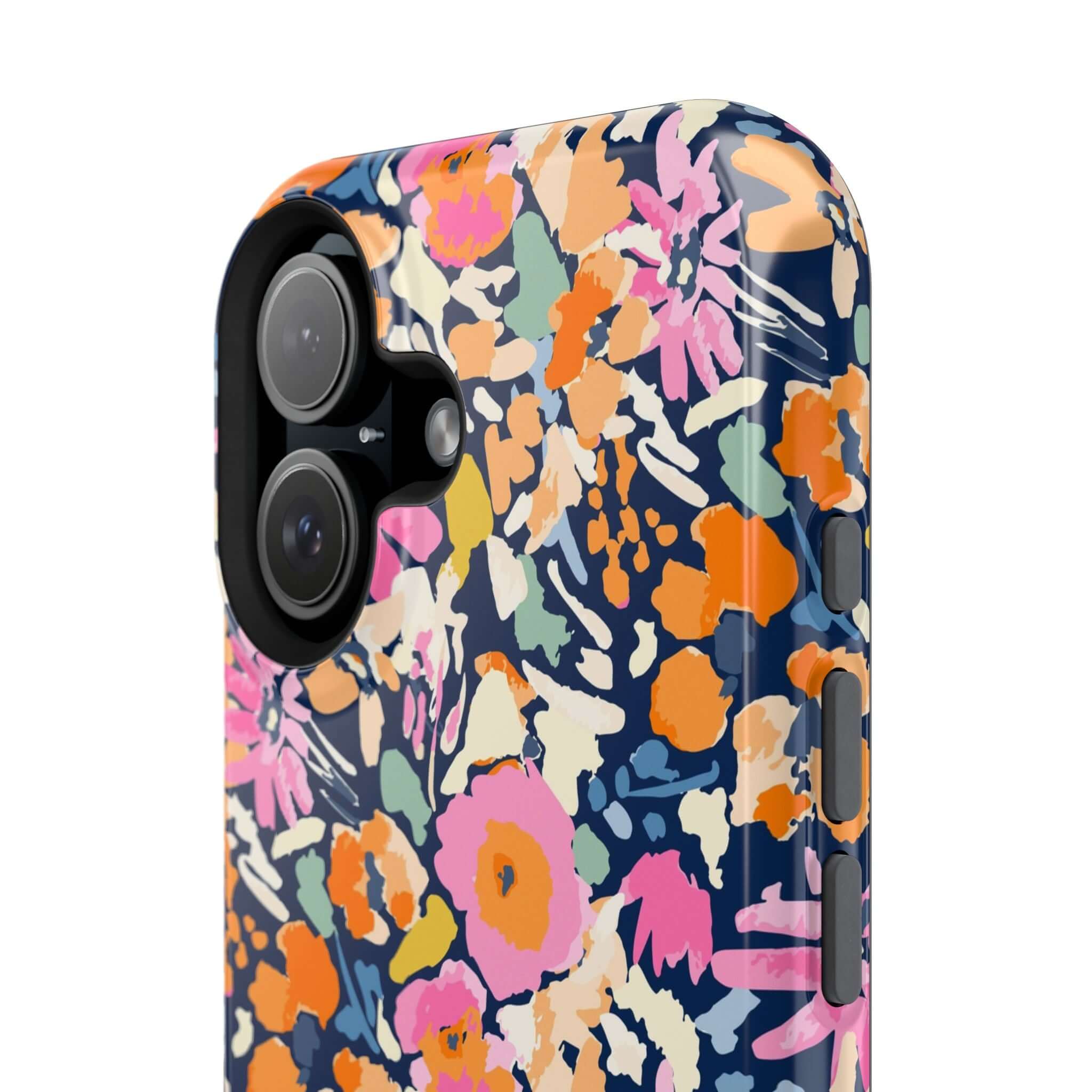 Colorful floral iPhone 16 case with cute MagSafe design by Botanic Burst, offering stylish and protective flair for your device.