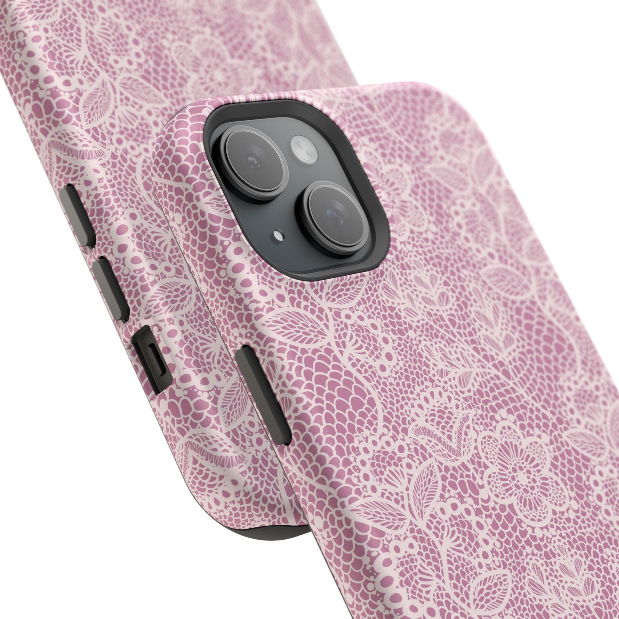 Pink Lace MagSafe iPhone Case with Floral Design - Cute Phone Cover with Country Charm for Stylish Protection