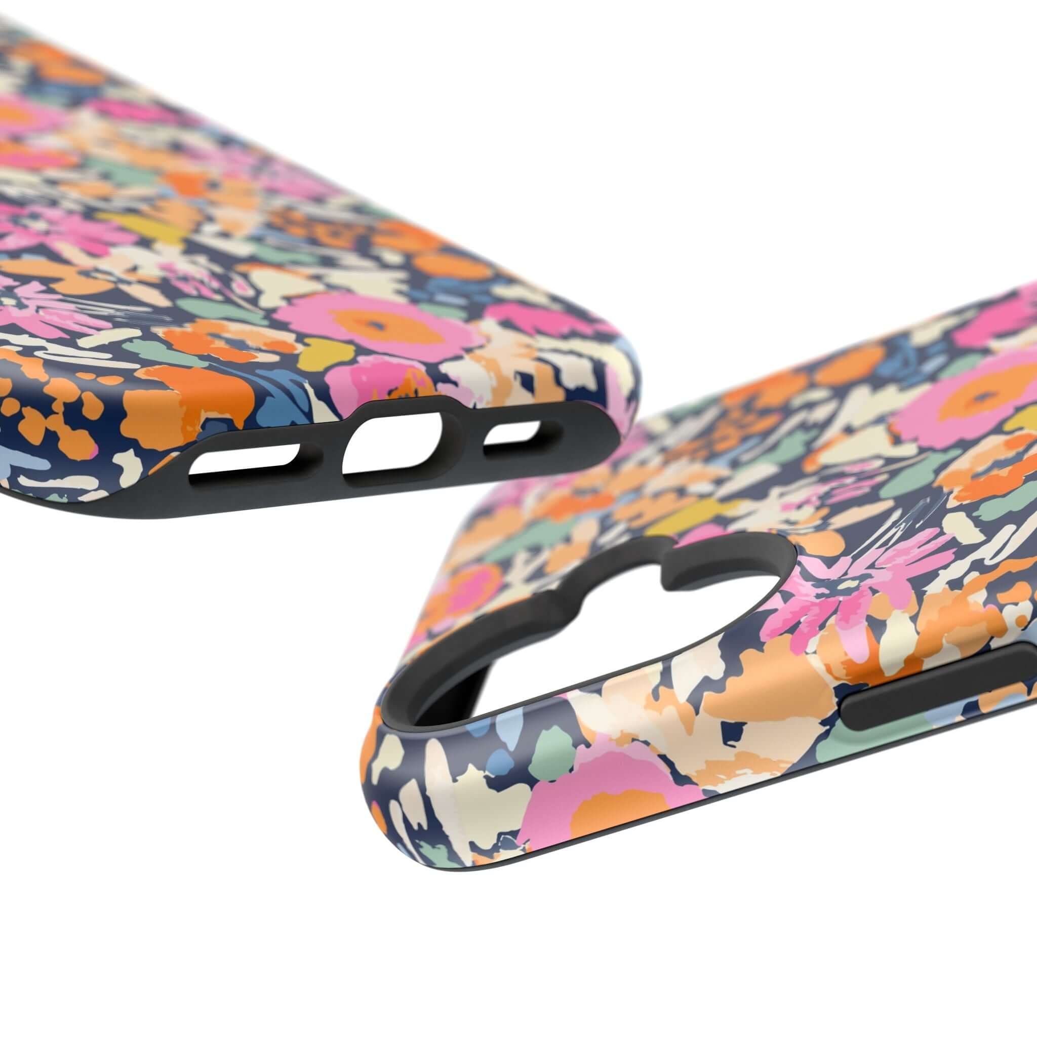 Colorful floral iPhone 16 case with MagSafe compatibility and cute protective design.