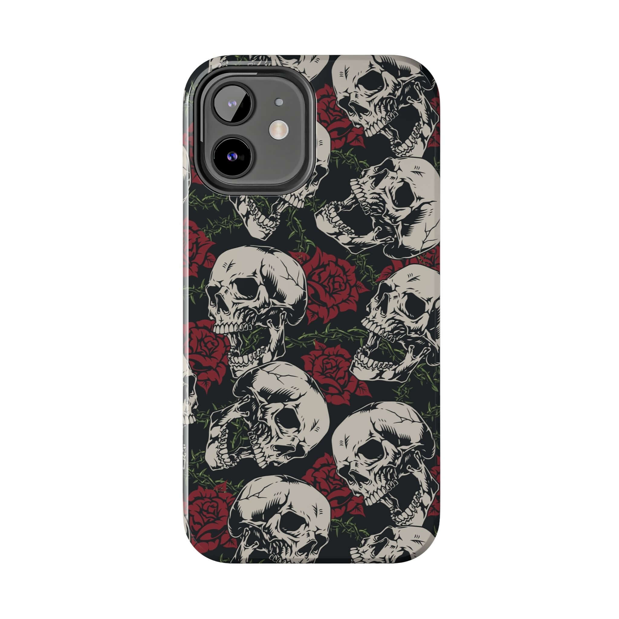 Cute MagSafe iPhone Case with biker-style skull and rose design, fits iPhone 16, protective and stylish phone case.