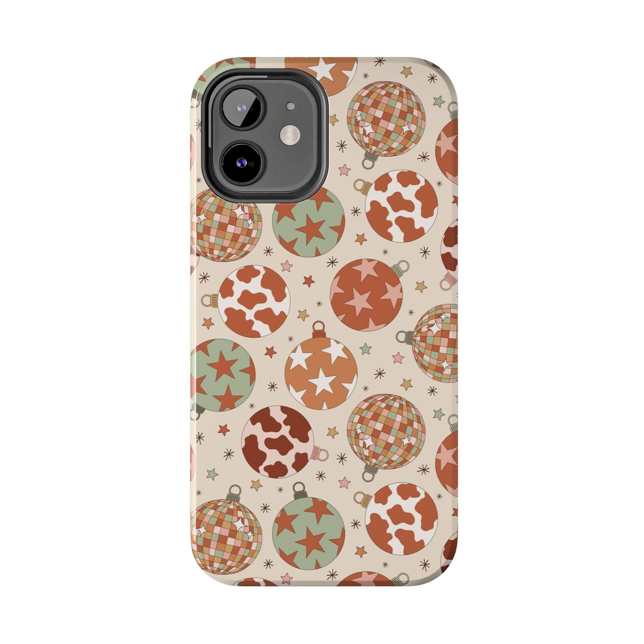 Festive cowgirl-themed iPhone case with colorful Christmas pattern, perfect cute phone cover for holiday spirit.