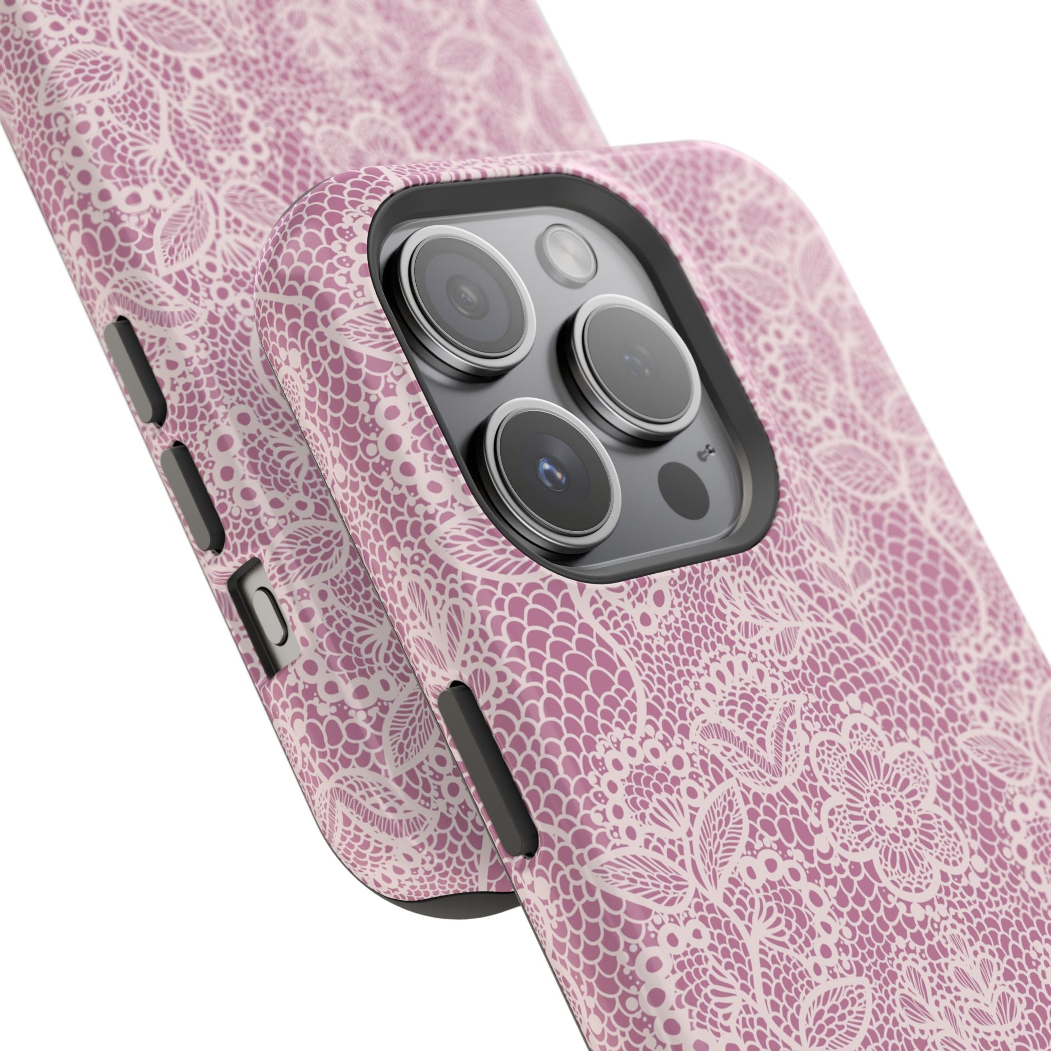 Pink Lace MagSafe iPhone Case with Floral Design, Cute Phone Cover, Country Charm Aesthetic