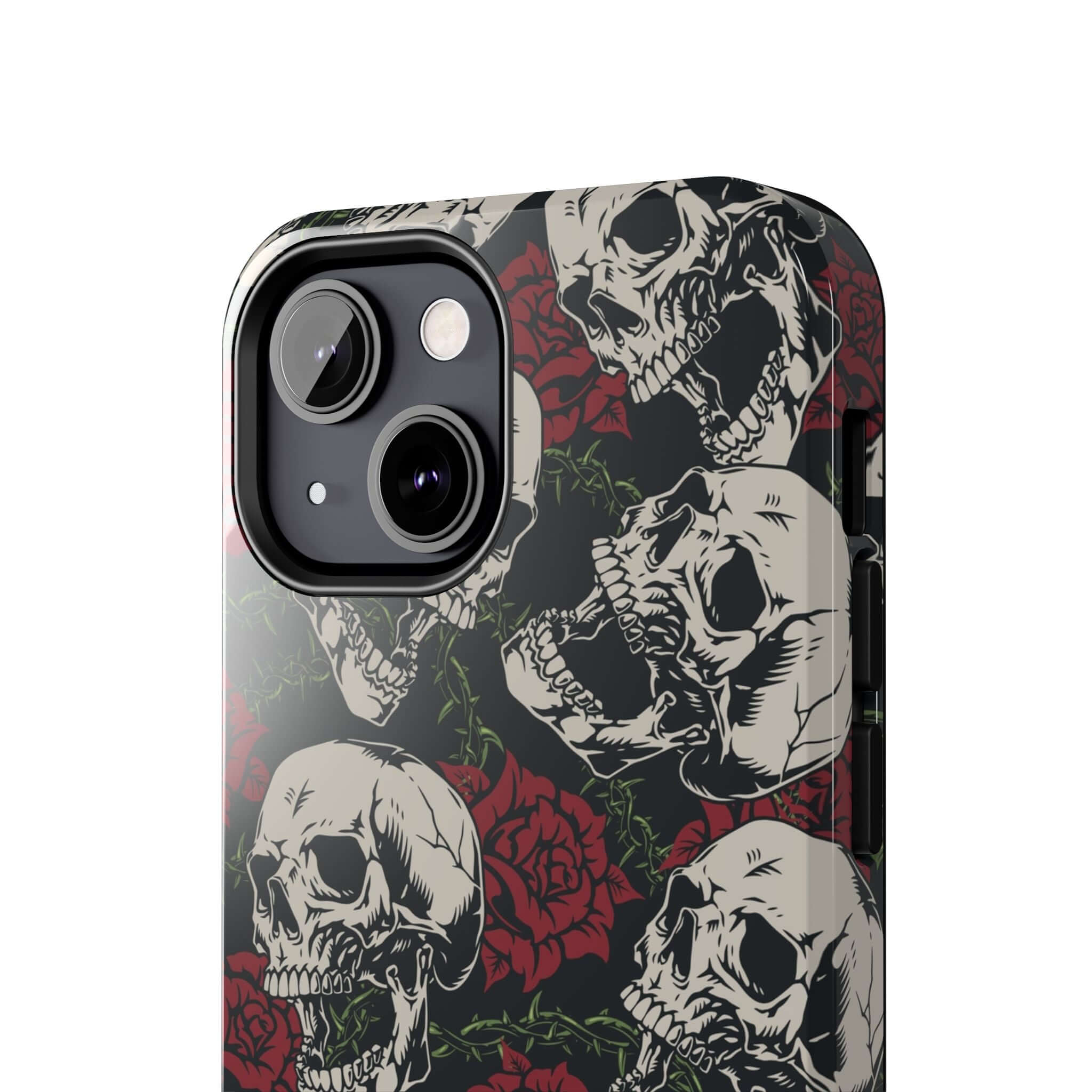 Baddie Girl Vibes Skull Rose Case for iPhone with biker design and red roses, a cute MagSafe protective iPhone 16 case