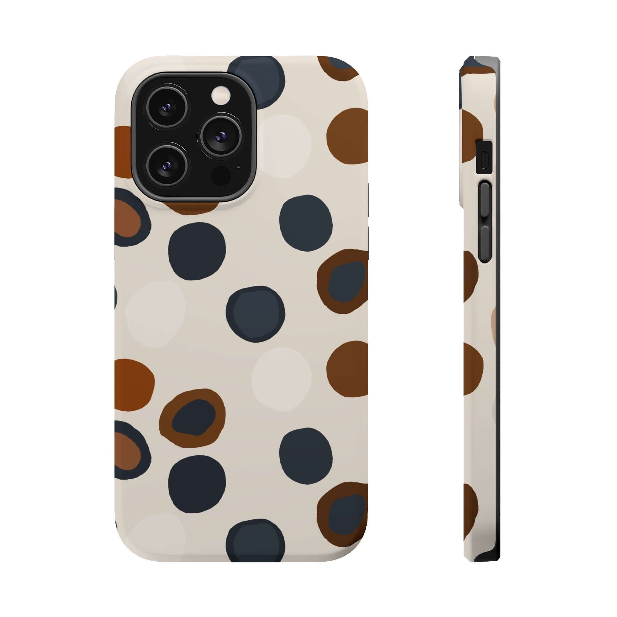 Chic Wanderer Modern Spots Case, colorful and abstract iPhone case with playful brown spots, perfect for fashion-forward adventurers.