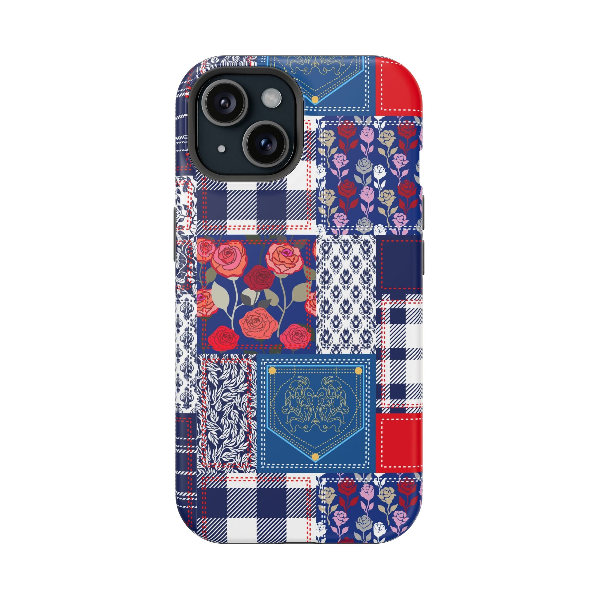 Crimson Bloom | Blue Patchwork Case