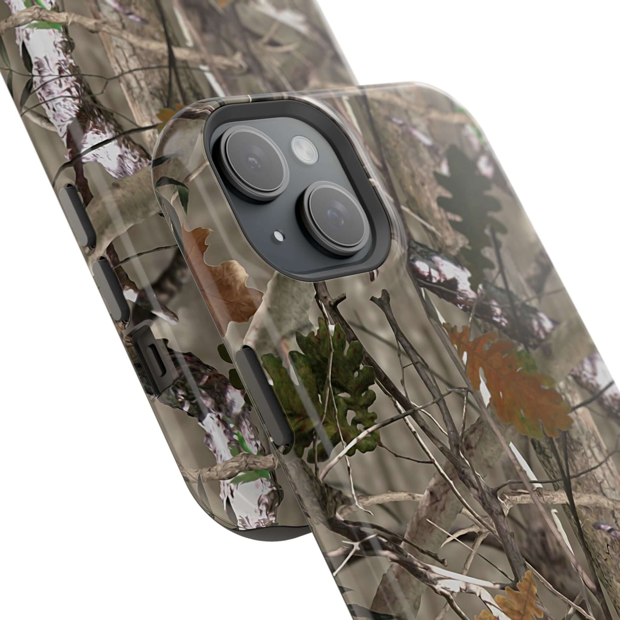 Modern forest camo phone case with MagSafe, featuring cute animal print design for iPhone lovers.