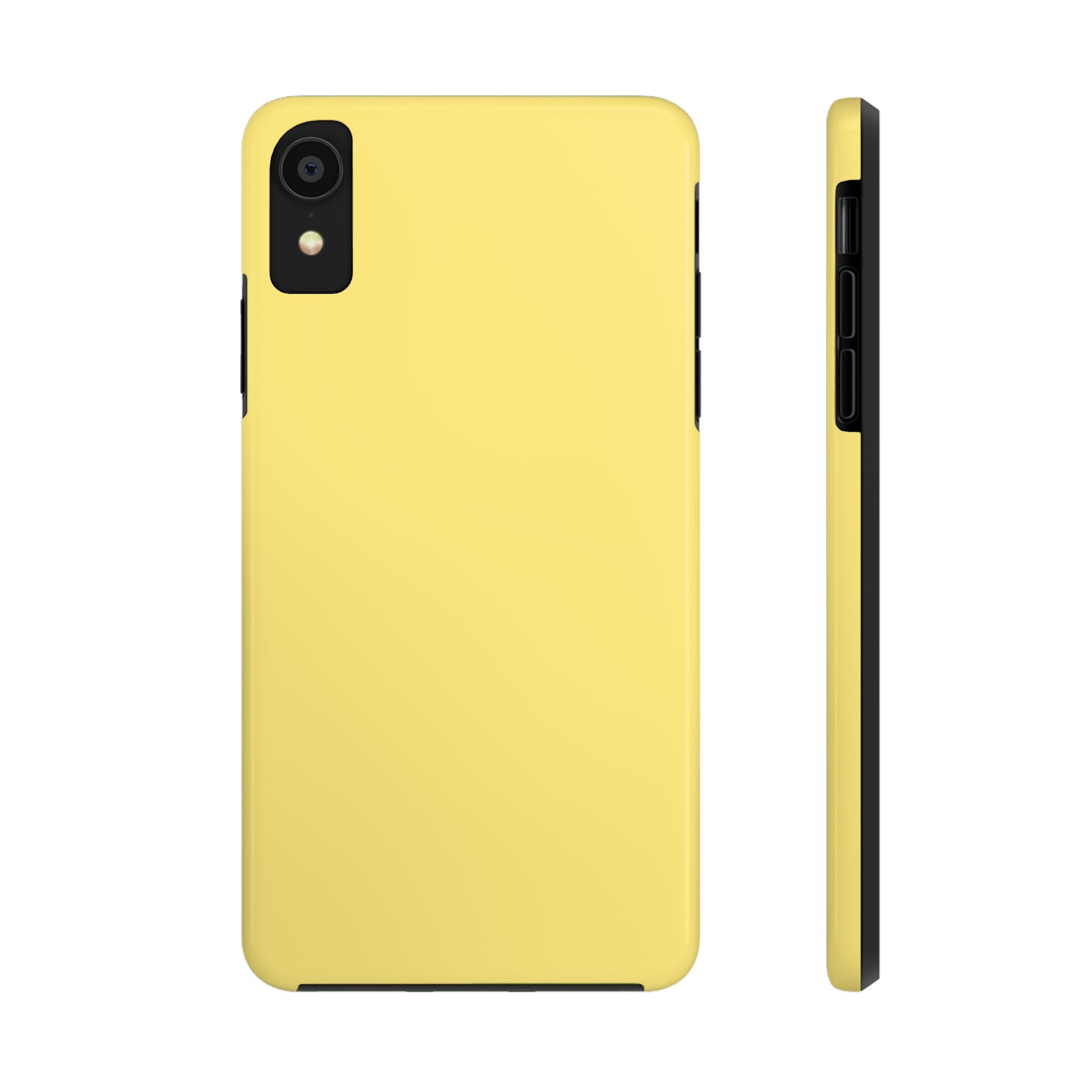 Solid yellow iPhone case, playful and cute design for a vibrant look. Perfect phone case accessory for iPhone users.