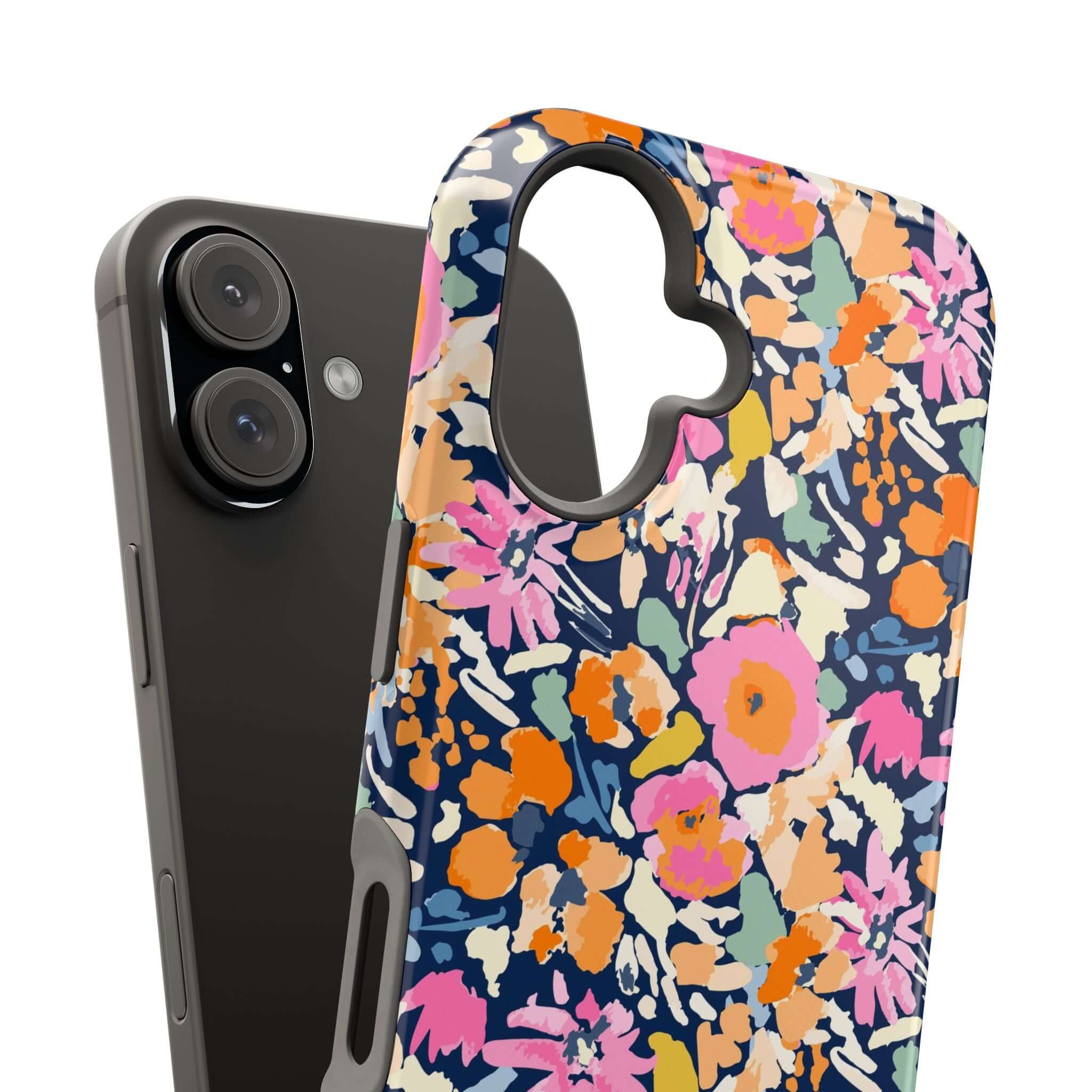 Botanic Burst colorful floral Cute MagSafe iPhone 16 protective phone case with bright, whimsical flower design