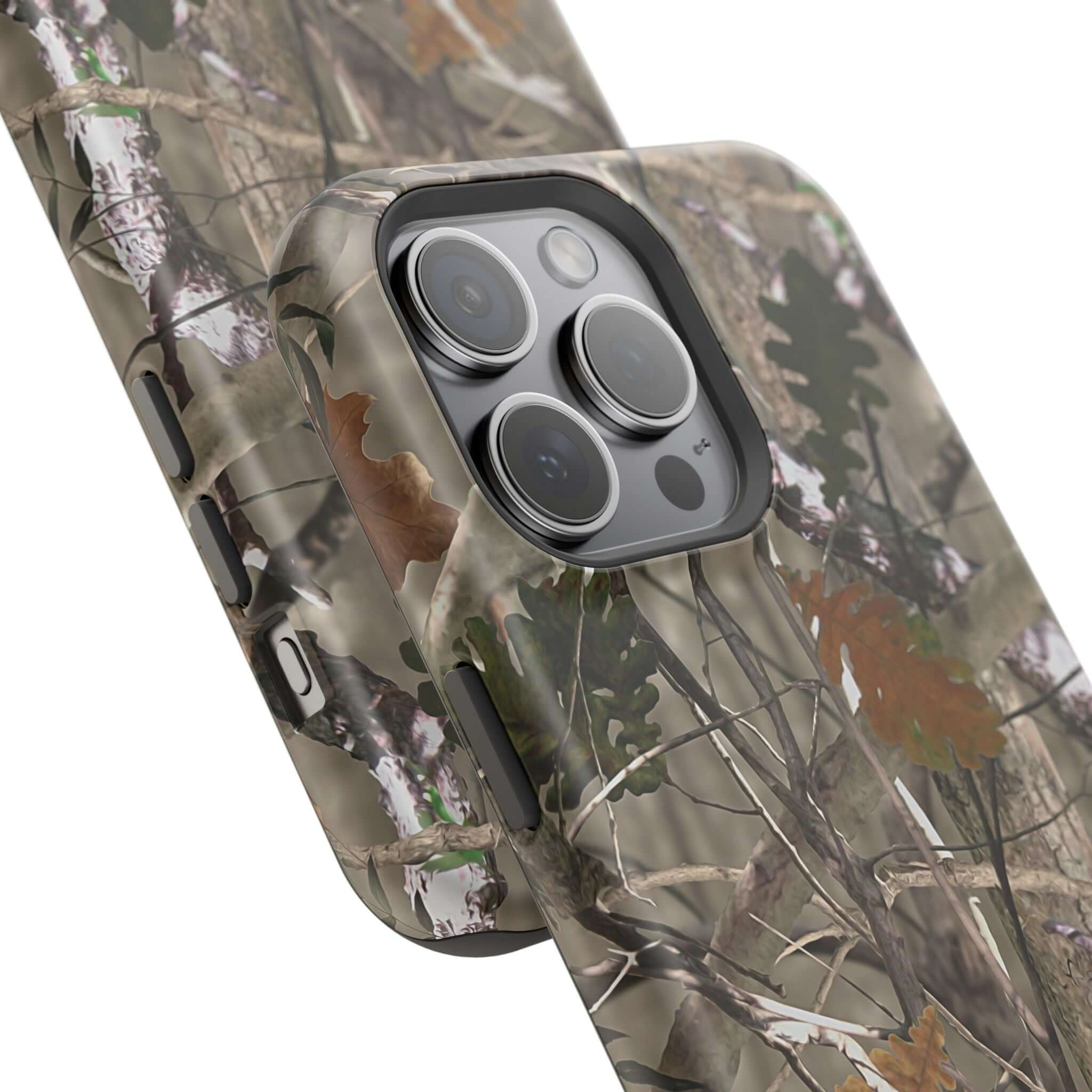 Forest camo phone case for iPhone with MagSafe, showcasing modern animal print design for a cute, stylish look.