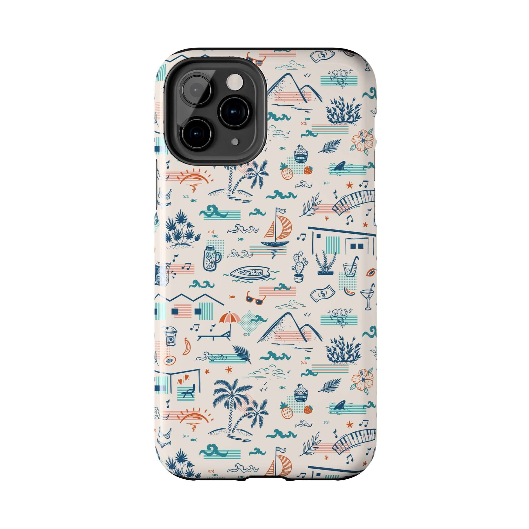 Colorful Forever on Vacation summer fun iPhone 14 Pro Max case with cute beach and palm tree designs.