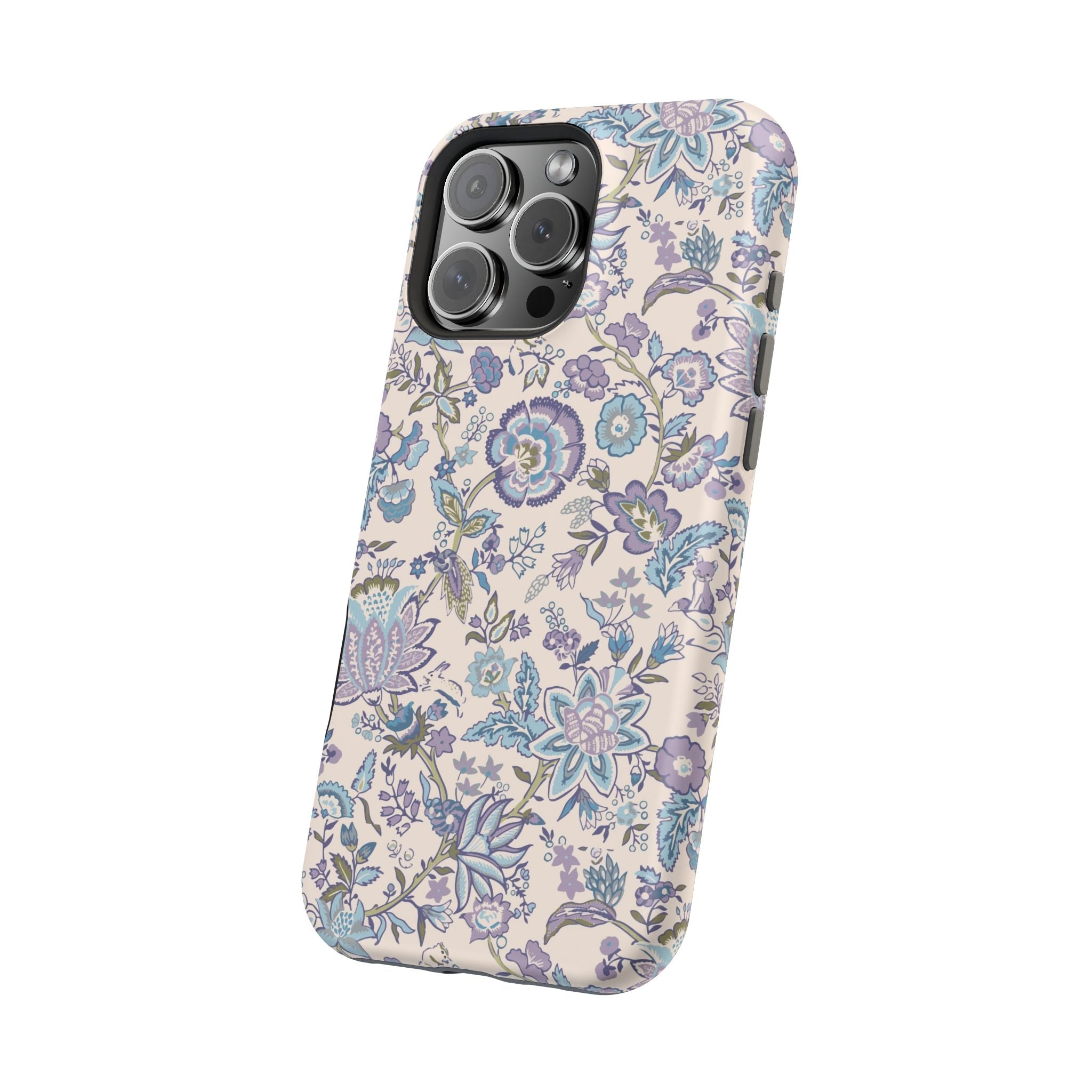 Blue CottageCore floral MagSafe iPhone case with whimsical design, perfect cute phone cover for nature lovers.