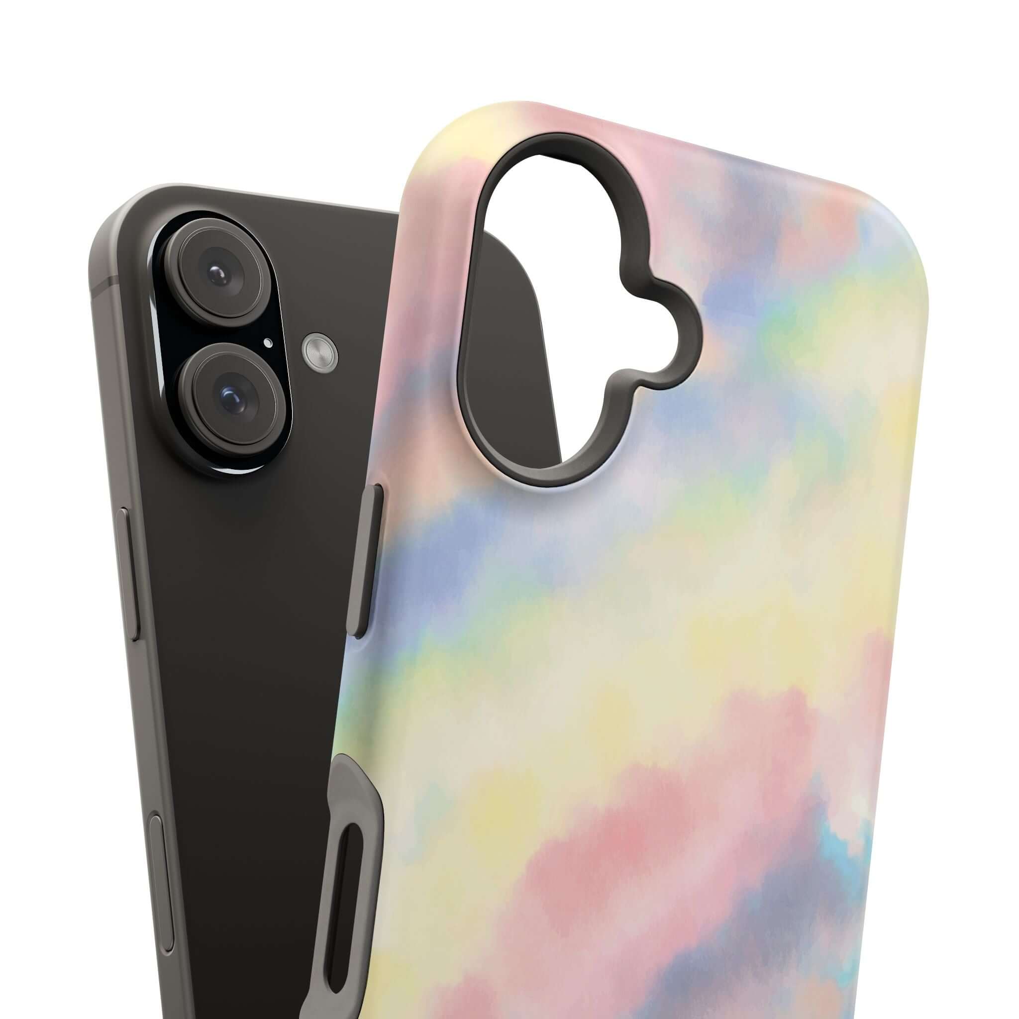 Cute pastel tie dye iPhone case with MagSafe compatibility, featuring unique phone case design for custom iPhone style.