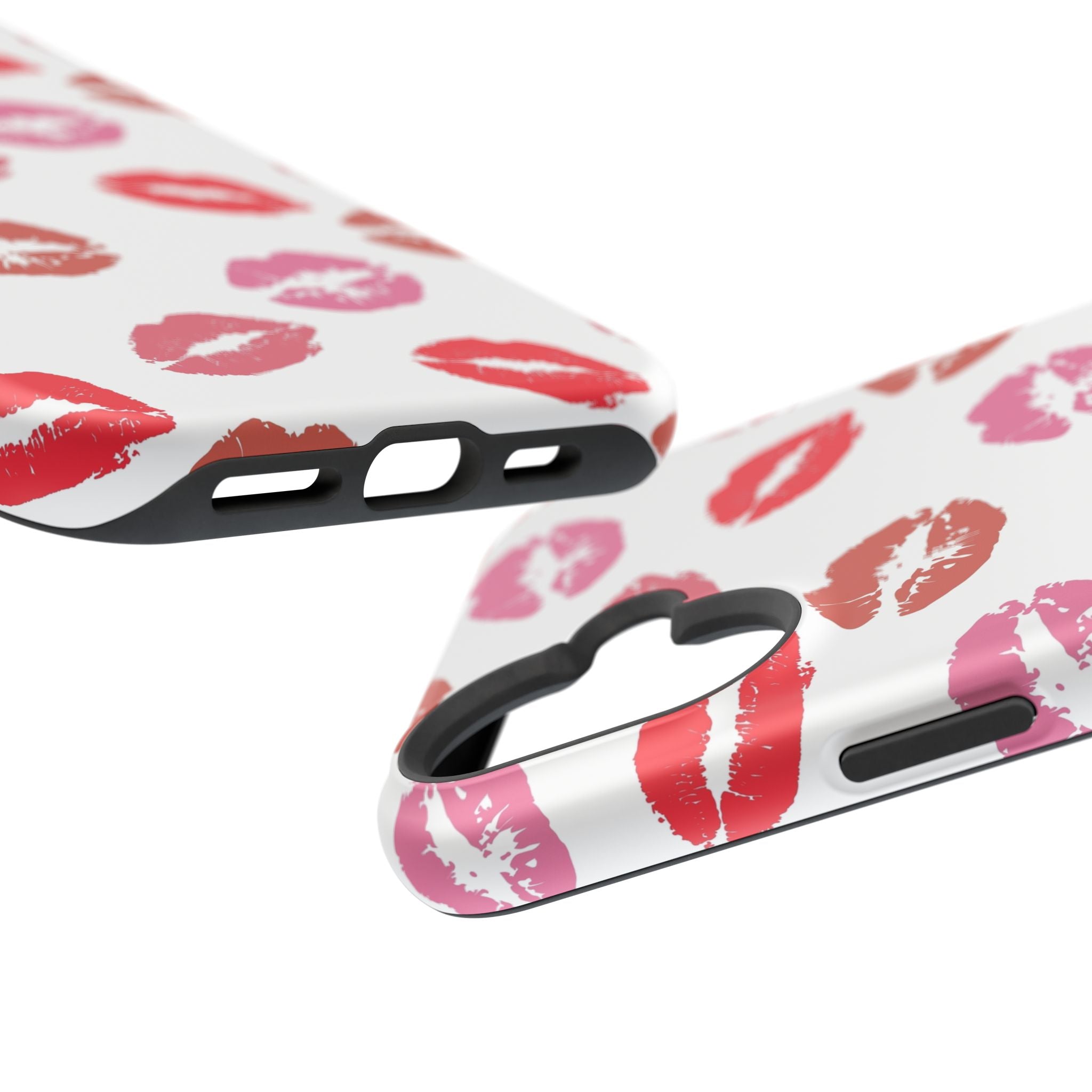 Cute phone case with colorful lipstick kisses design, perfect iPhone cover for a fun and flirty look.