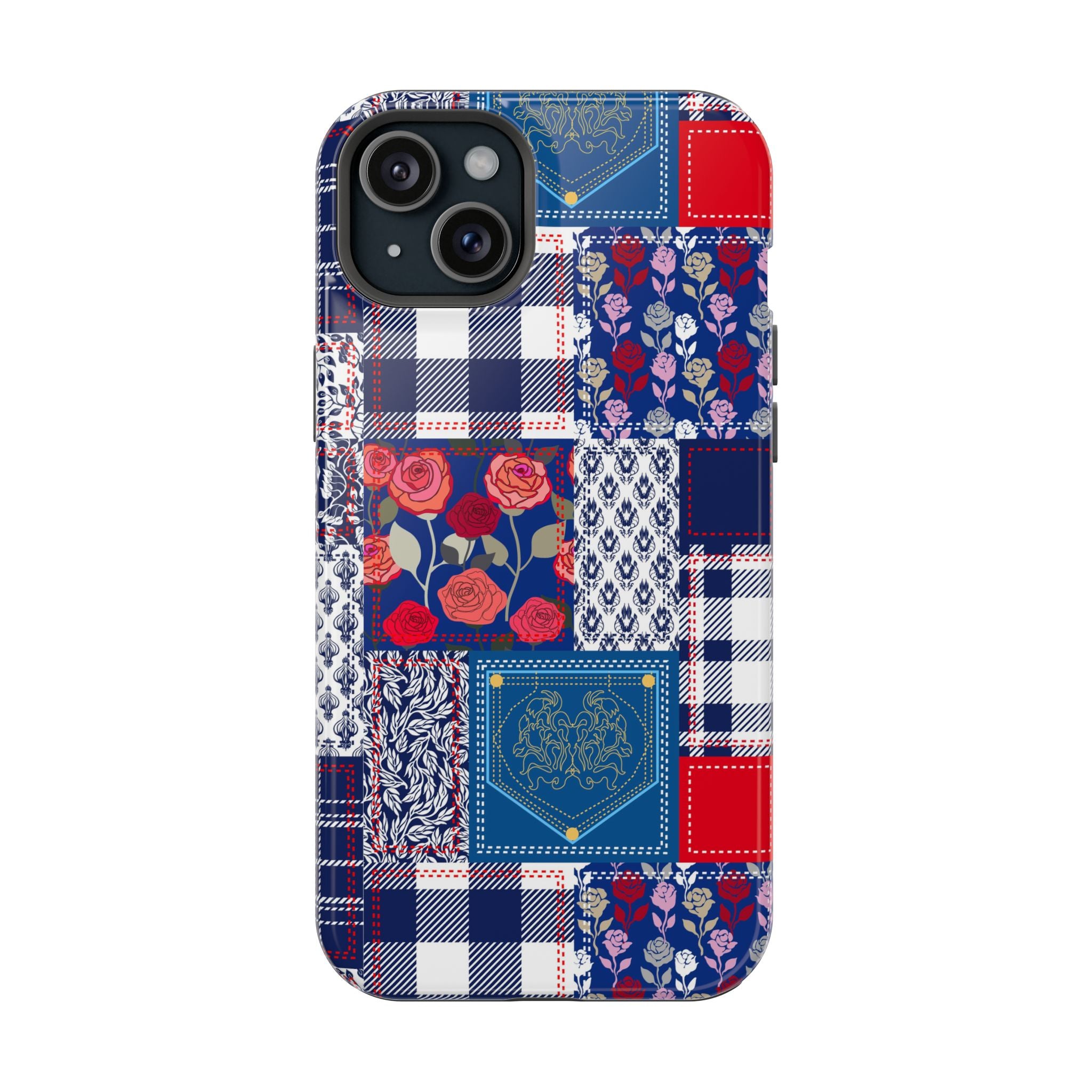 Crimson Bloom | Blue Patchwork Case