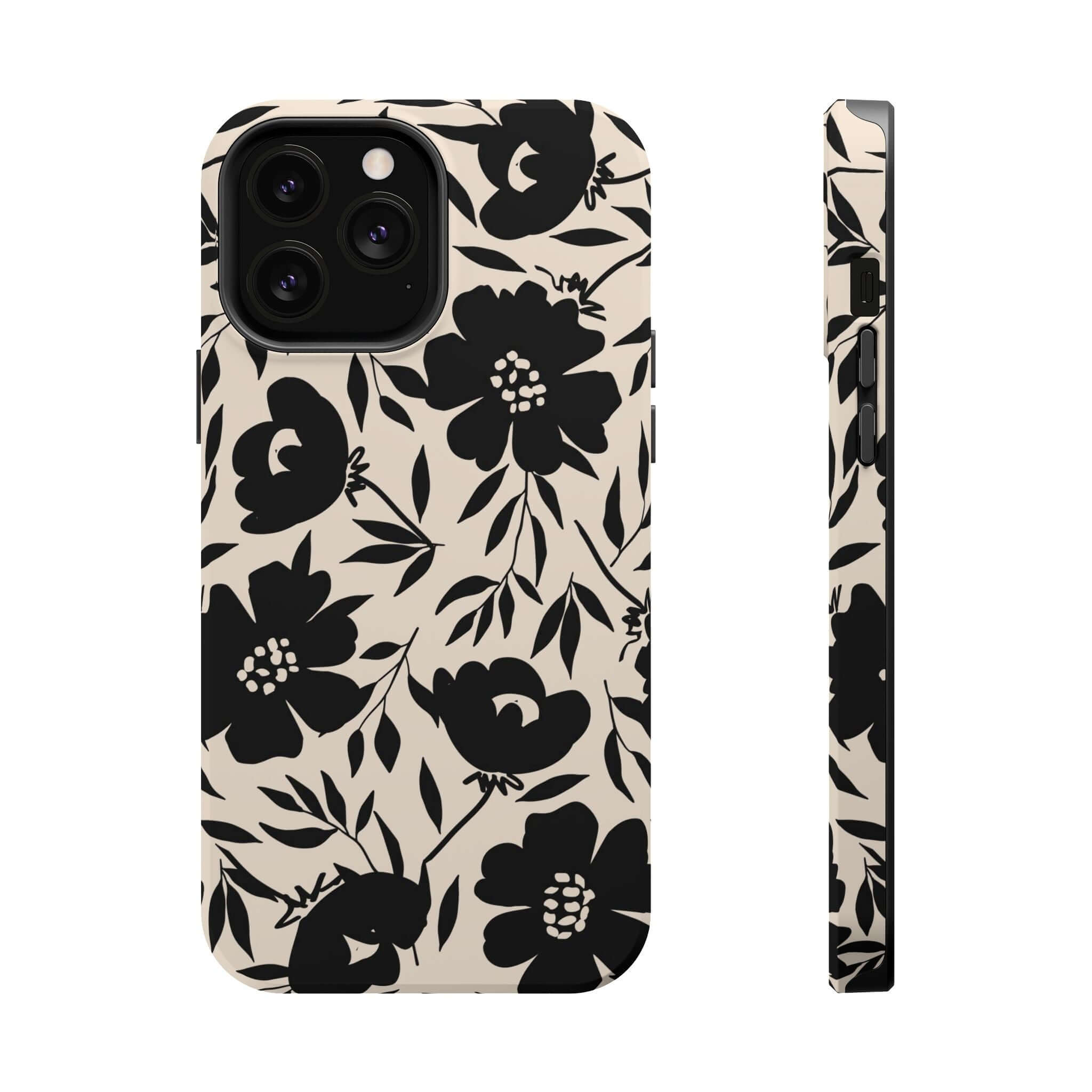 Eclipse Garden Black Floral iPhone 16 Case, Cute Phone Case with Bold Floral Design, Fantasy-Inspired Accessory