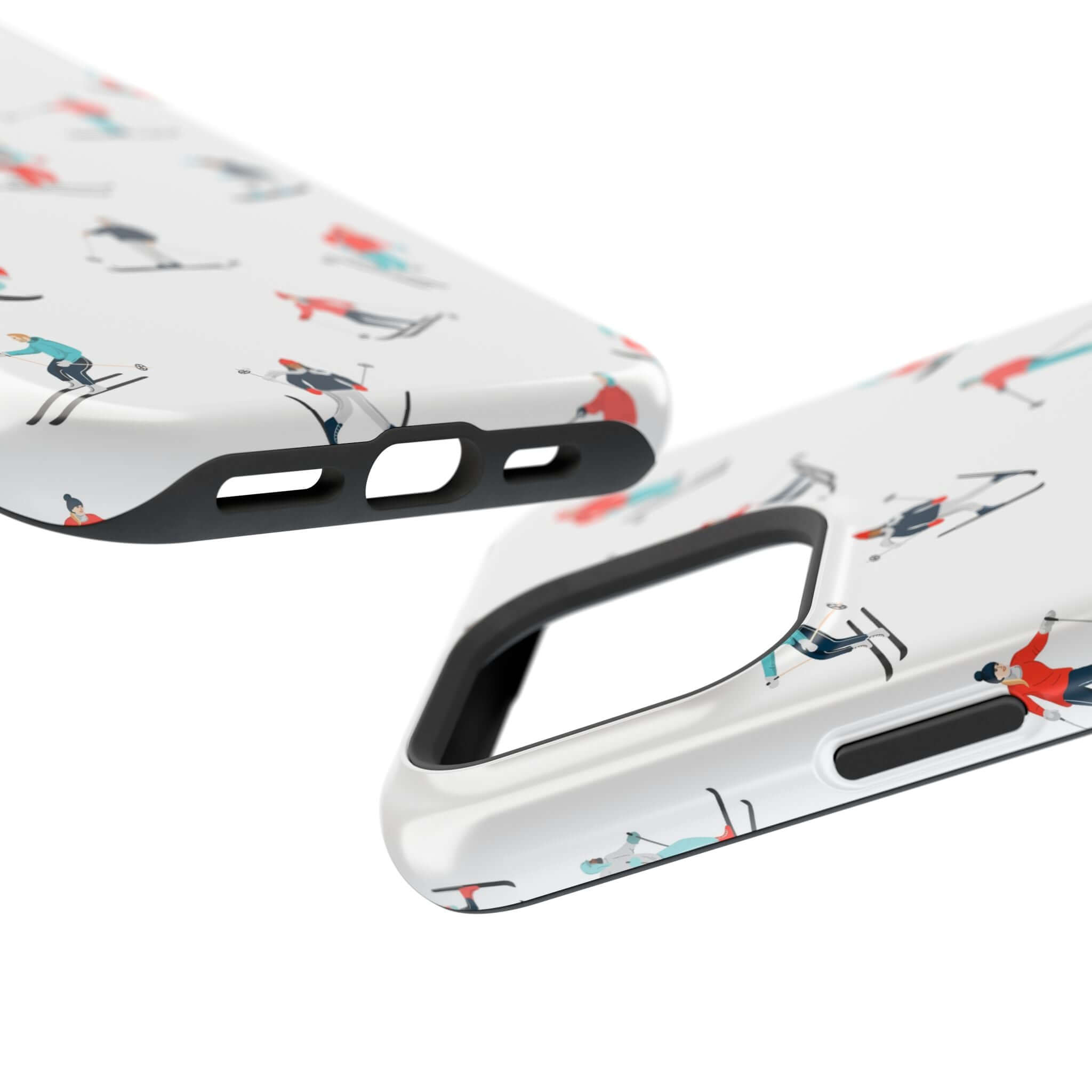 Phone case with ski design, perfect cute cover for winter sports lovers. Compatible with iPhone and MagSafe.